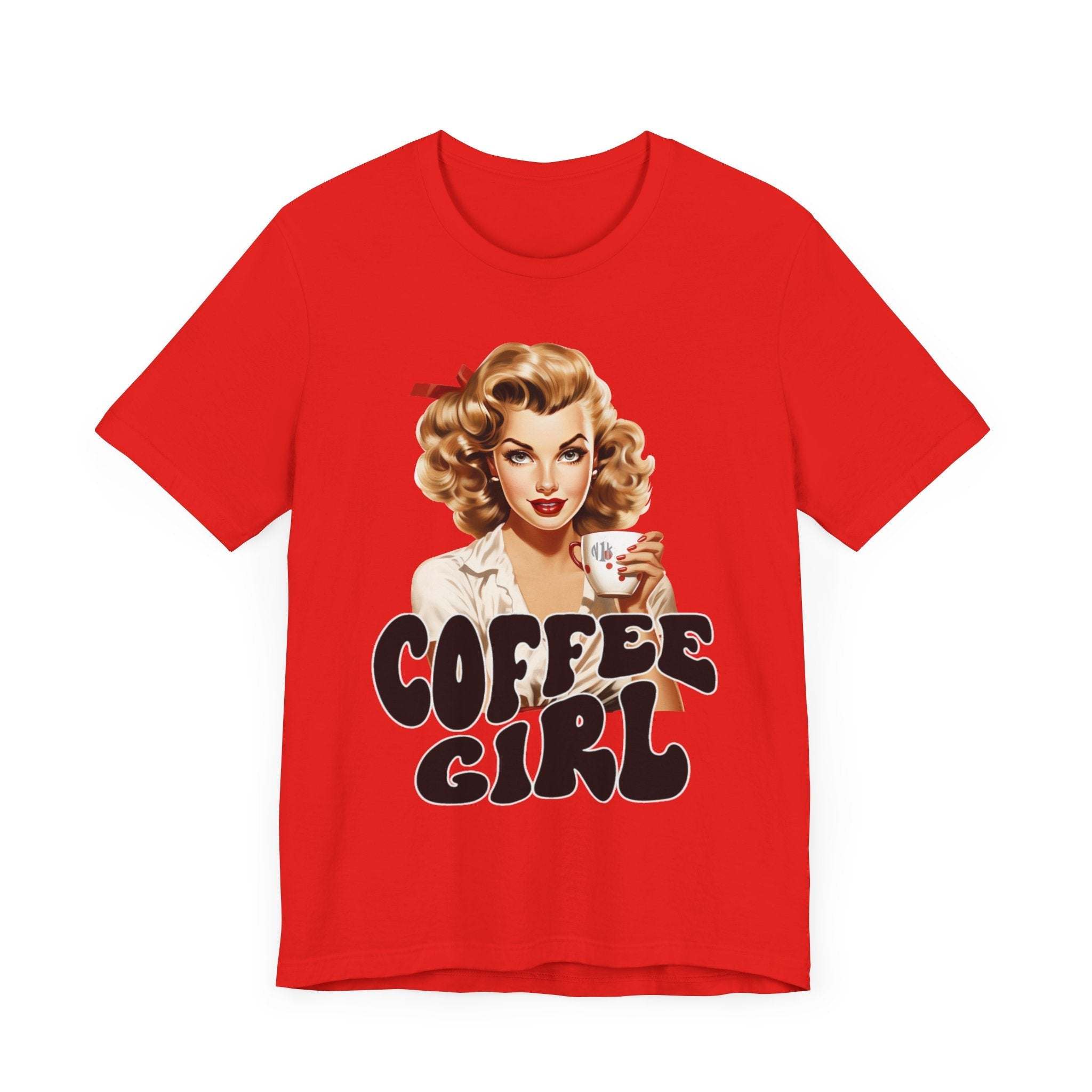 Retro Coffee drinking lady Unisex Jersey Short Sleeve Tee