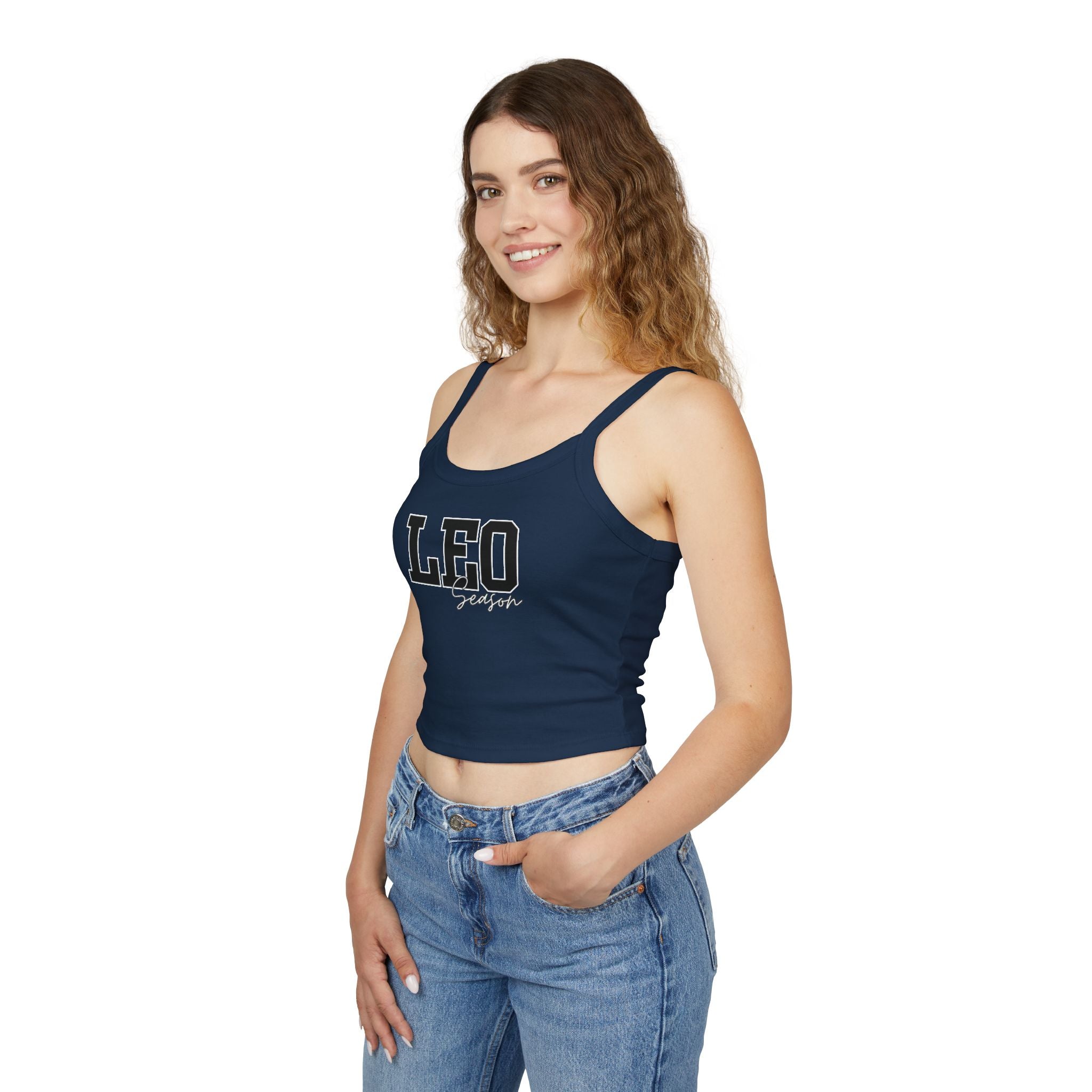 Women's Spaghetti Strap Tank Top with Leo Design, Summer Vacation Top, Zodiac Sign Apparel, Casual Wear, Gift for Astrology Lovers