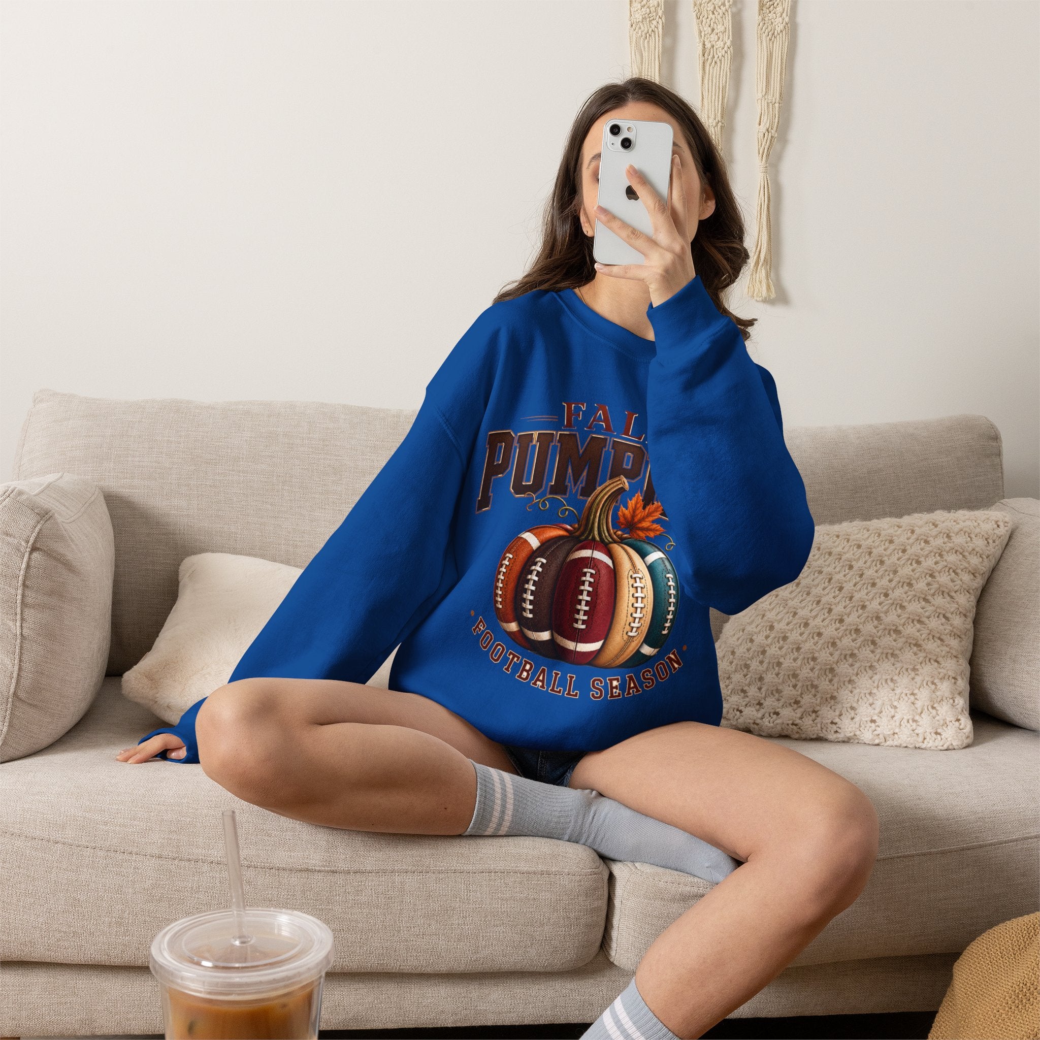 Fall Pumpkin Football Season Crewneck Sweatshirt