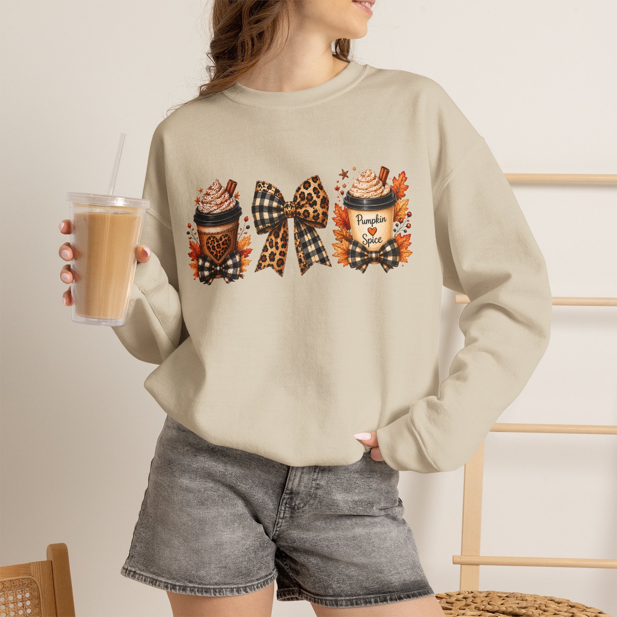 Festive Leopard Bow Christmas Crewneck Sweatshirt