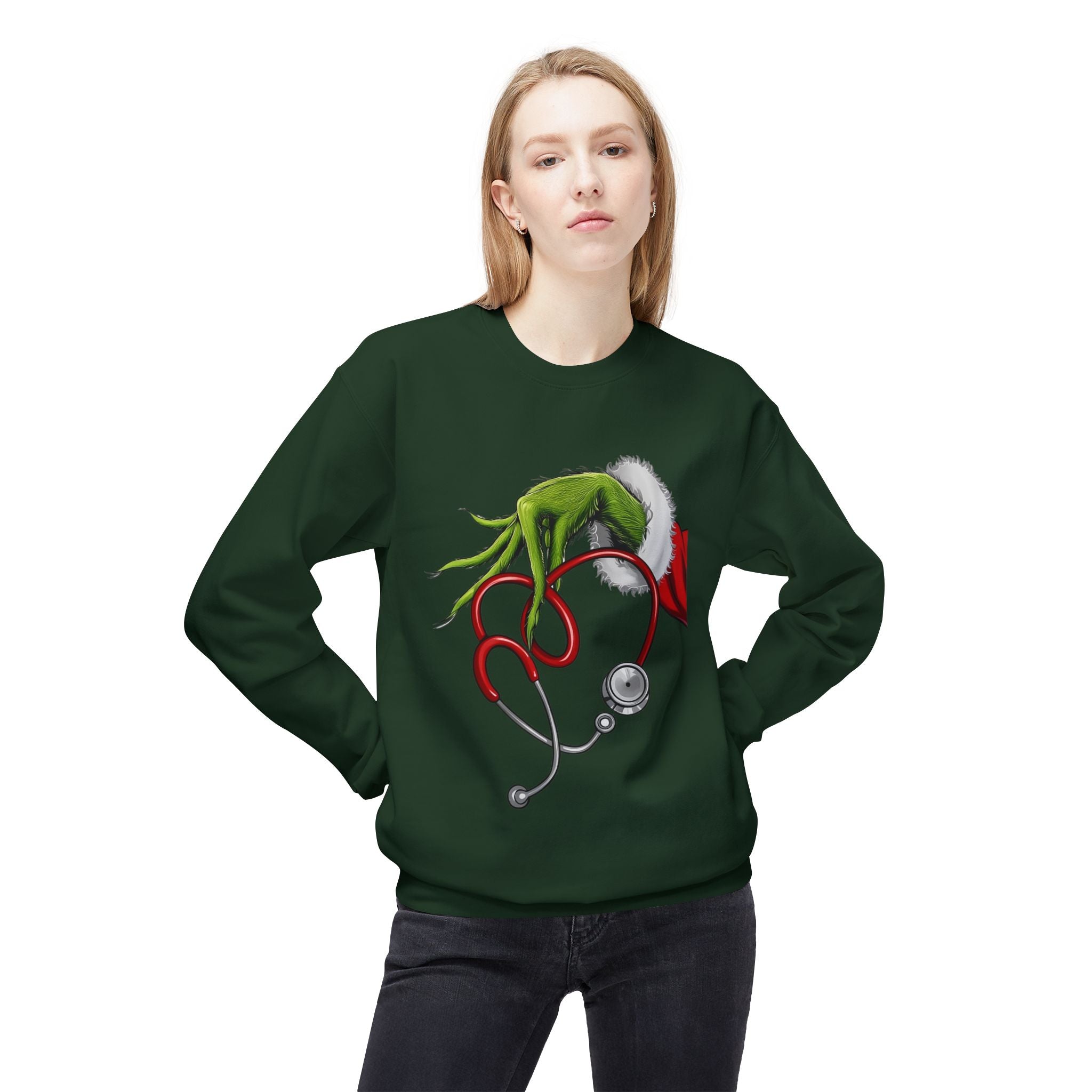 Nurse Christmas Crewneck Sweatshirt — Stethoscope Heart Holiday SweatsSweatshirtGrinch Nurse Holiday Sweatshirt