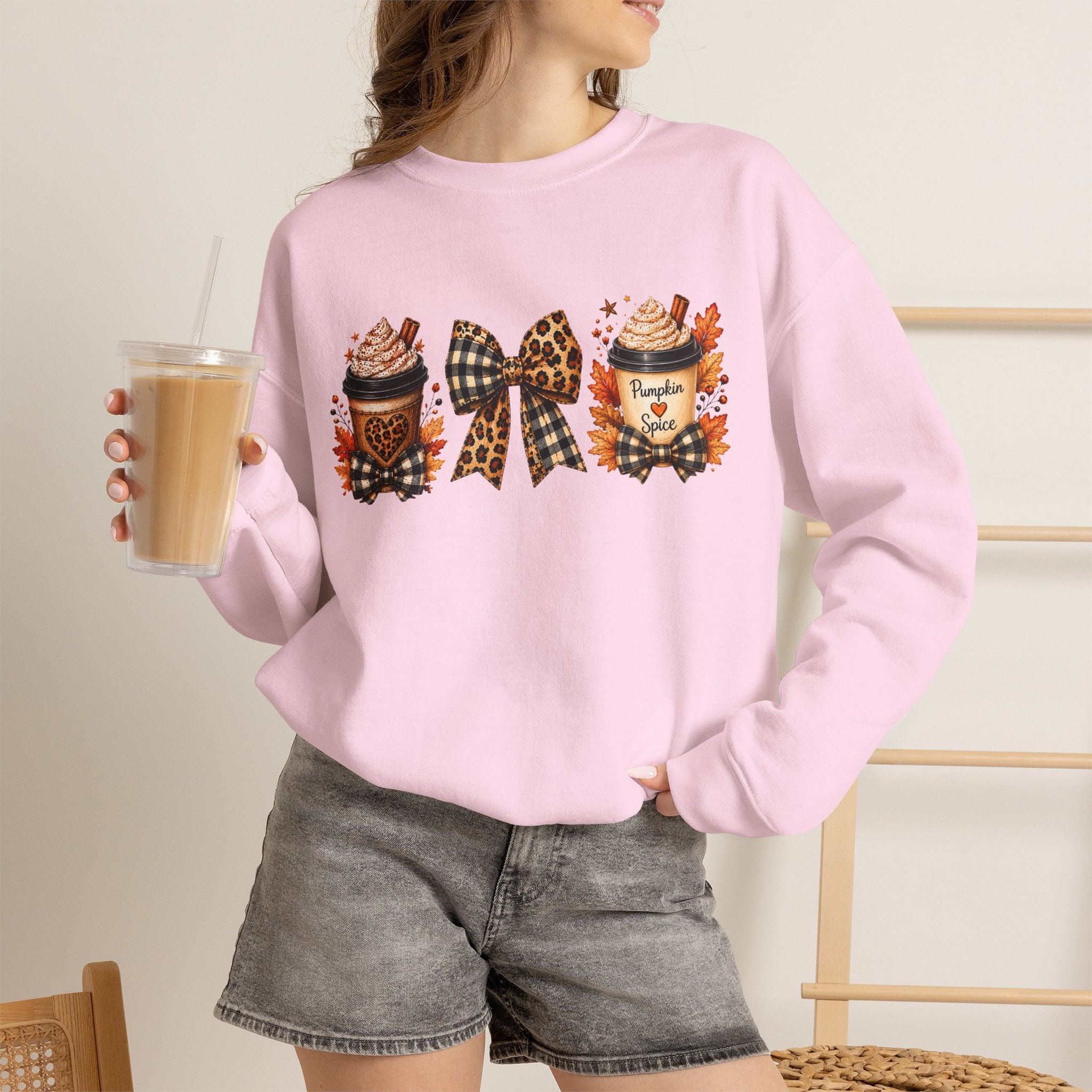 Festive Leopard Bow Christmas Crewneck Sweatshirt