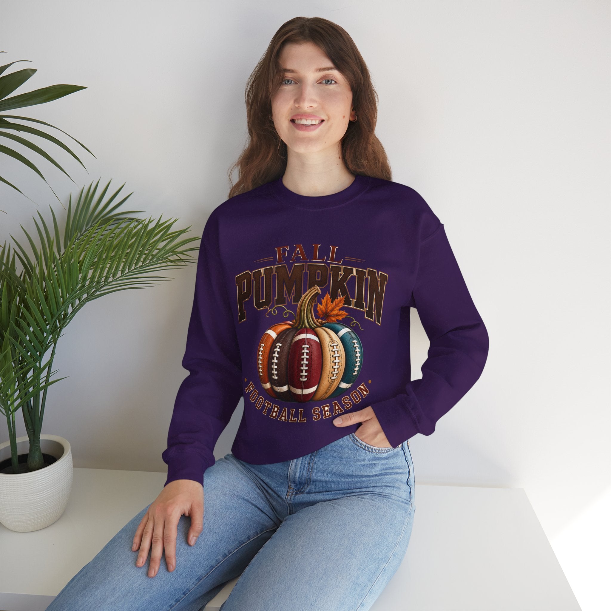 Fall Pumpkin Football Season Crewneck Sweatshirt