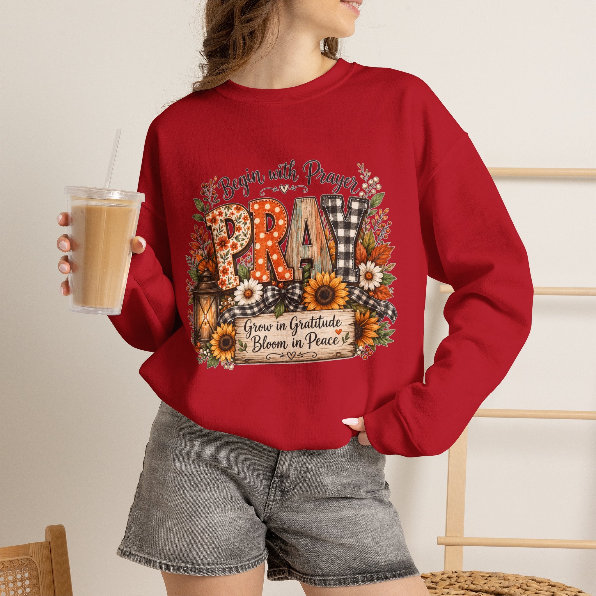 Begin with Prayer Sweatshirt – Floral Christian Faith Crewneck