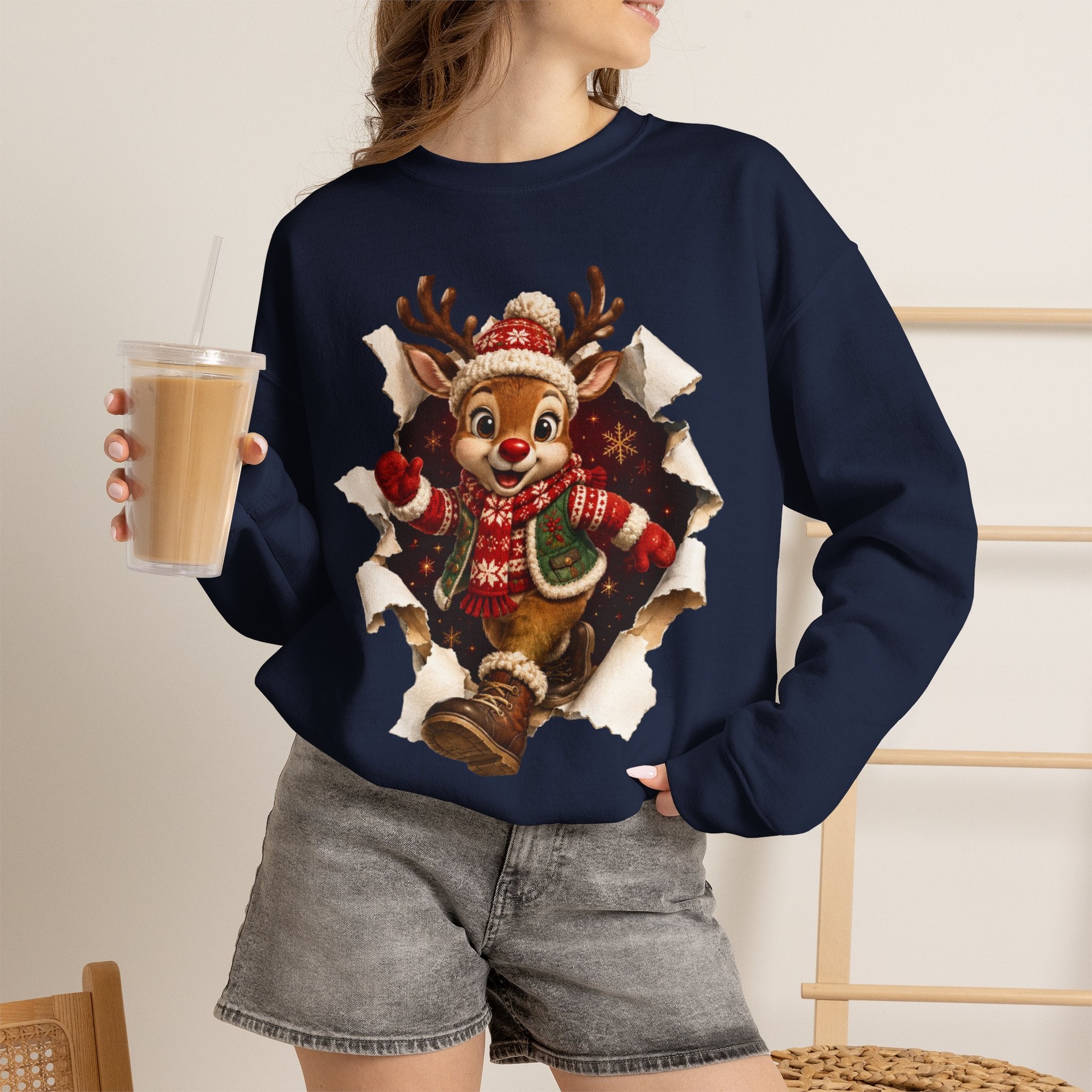 Festive Christmas Reindeer Crewneck Sweatshirt