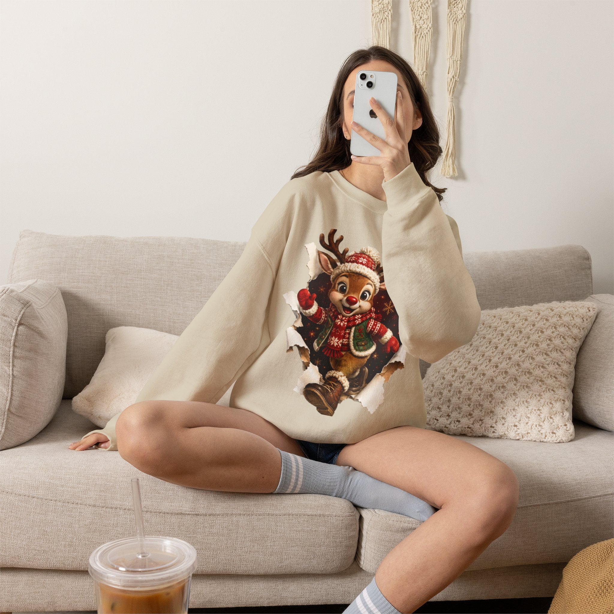 Festive Christmas Reindeer Crewneck Sweatshirt