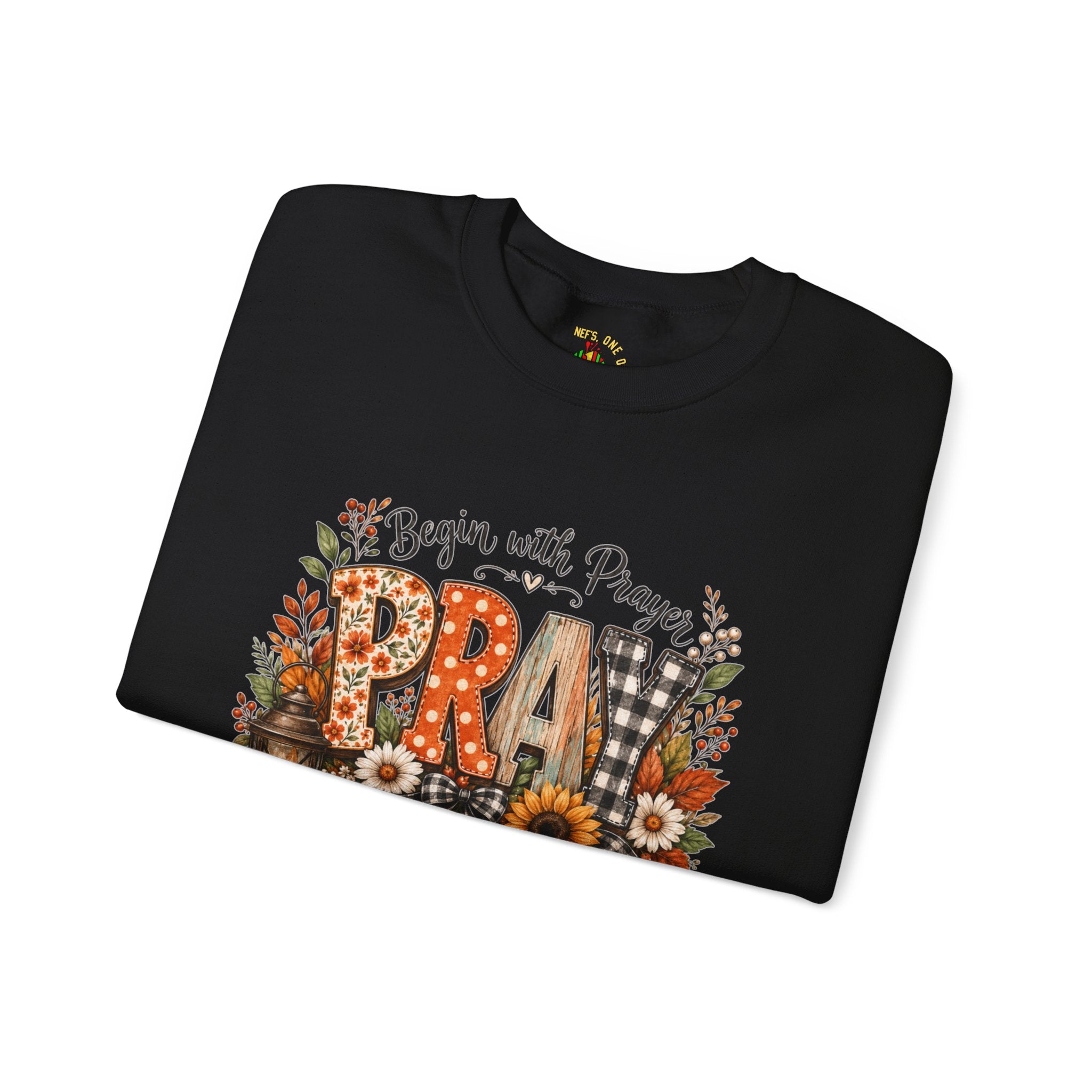 Begin with Prayer Sweatshirt – Floral Christian Faith Crewneck