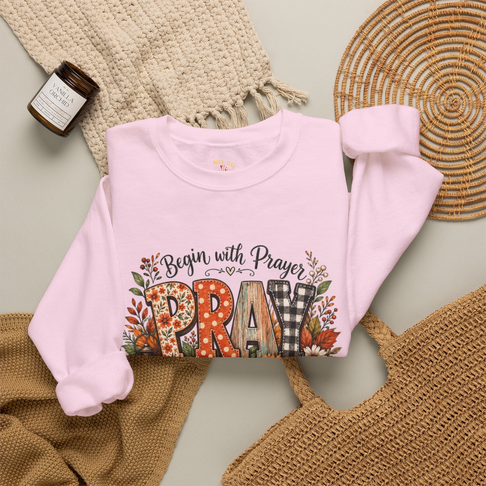 Begin with Prayer Sweatshirt – Floral Christian Faith Crewneck