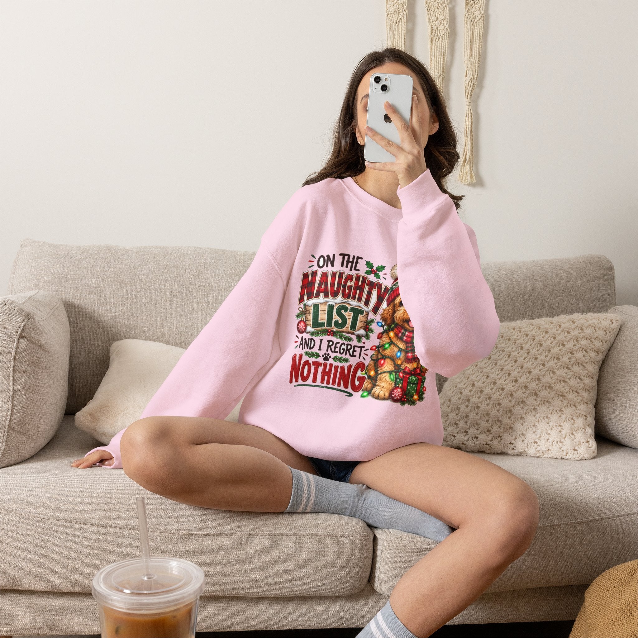 On the Naughty List and I Regret Nothing Christmas Crewneck Sweatshirt