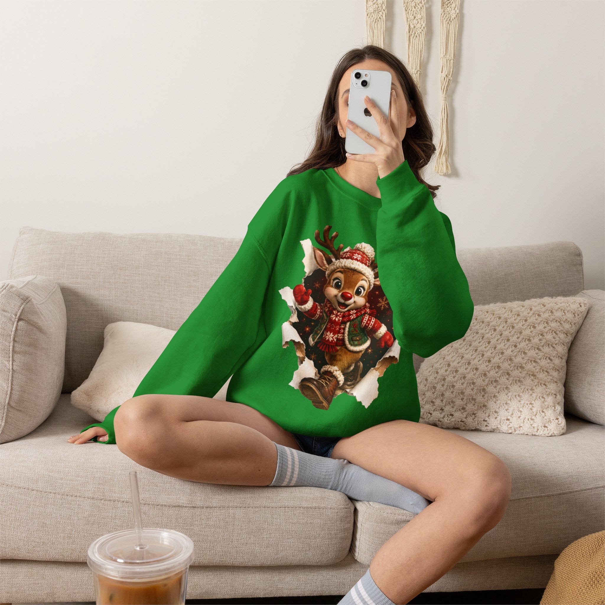 Festive Christmas Reindeer Crewneck Sweatshirt