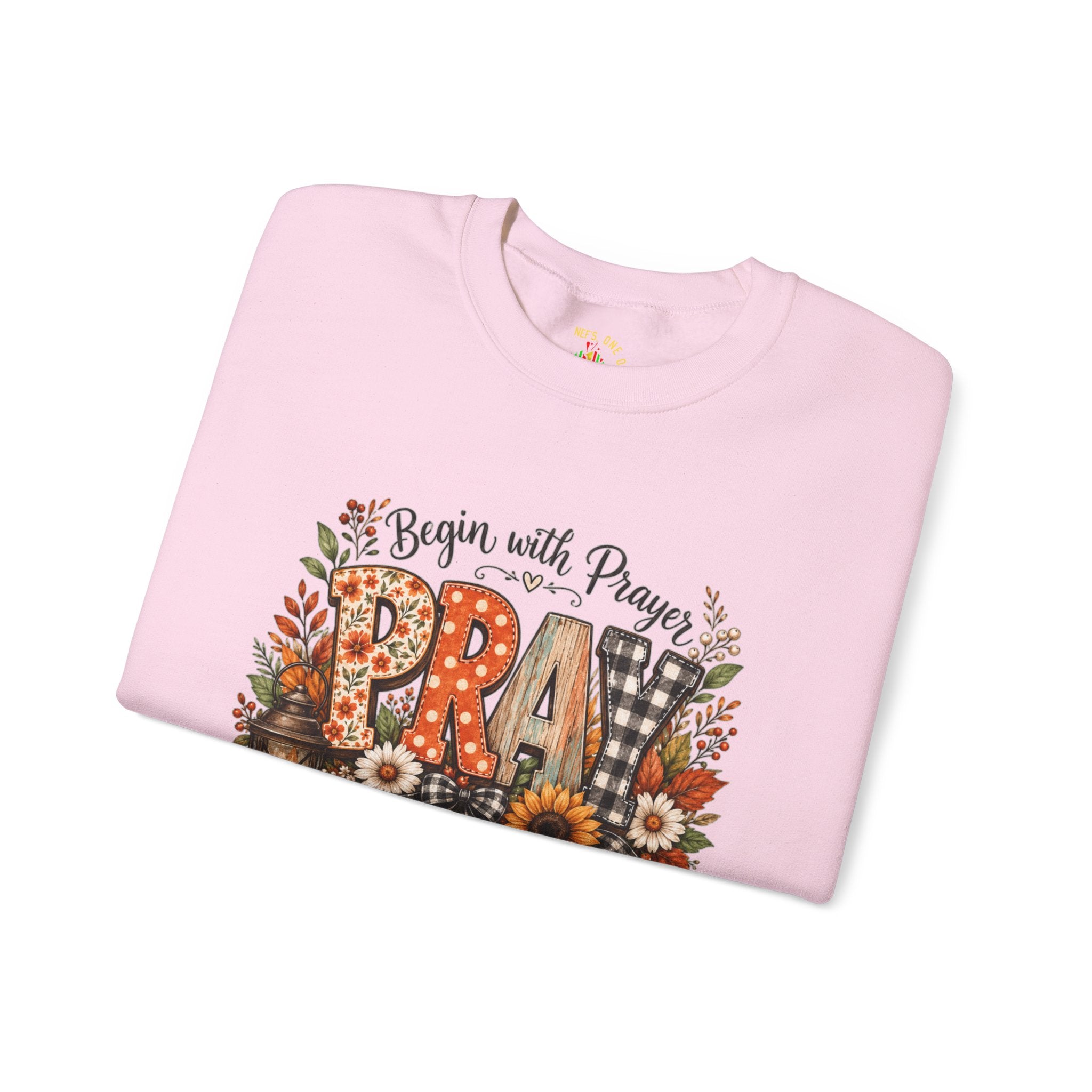 Begin with Prayer Sweatshirt – Floral Christian Faith Crewneck