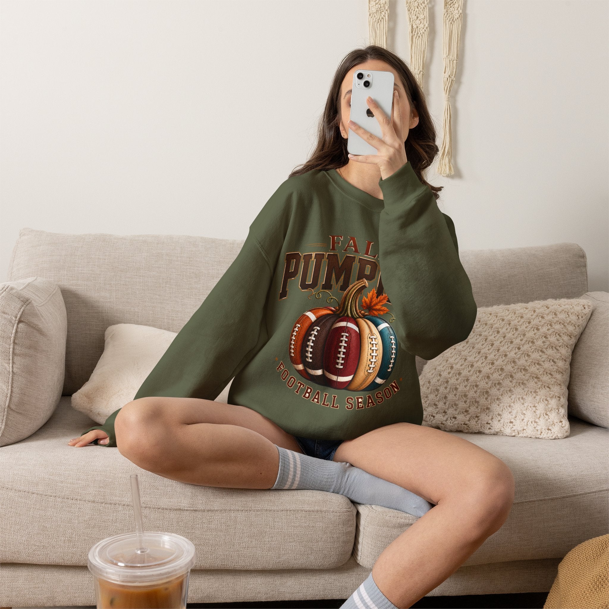 Fall Pumpkin Football Season Crewneck Sweatshirt