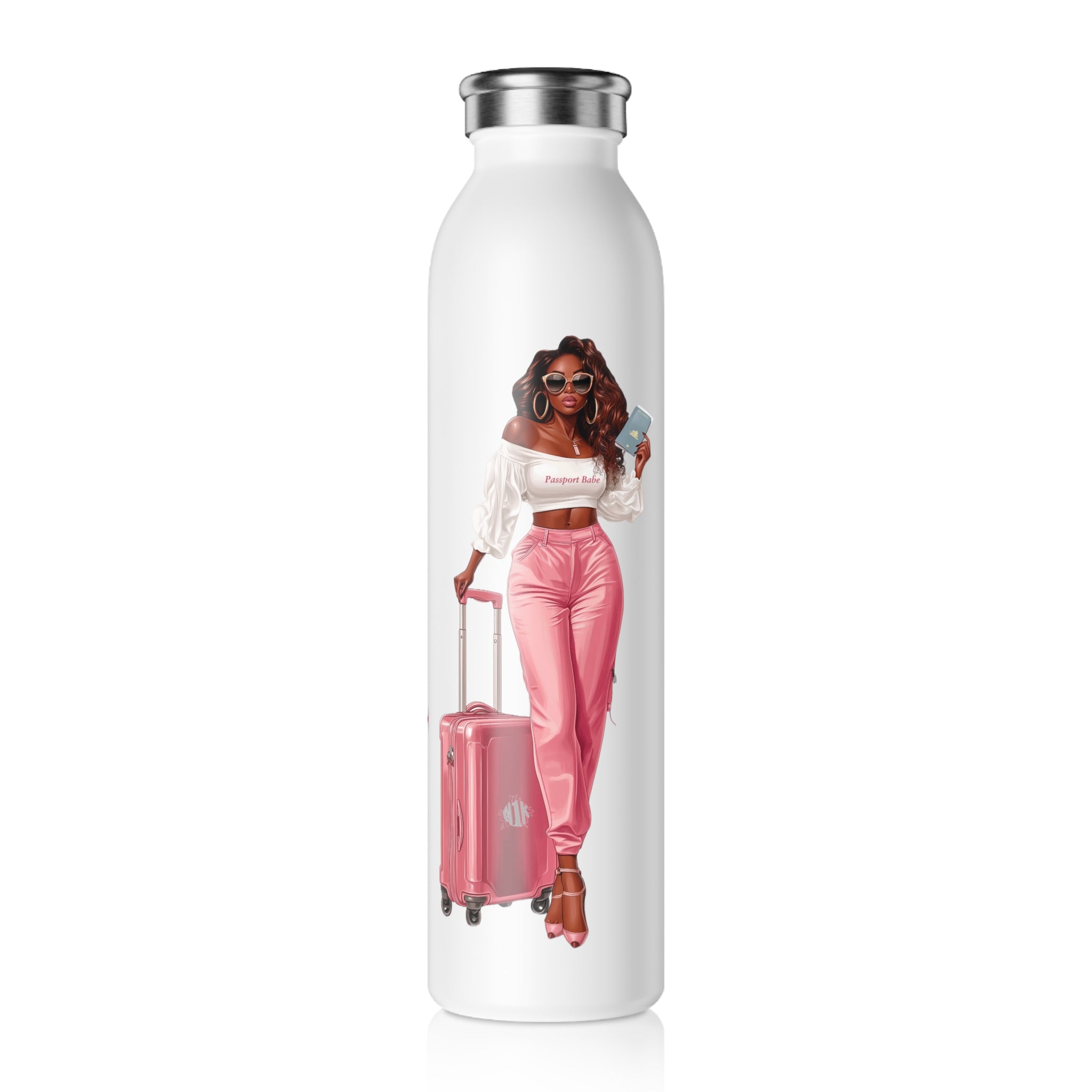 Passport Babe Customzable Glitter Skinny Tumbler with Straw, 20oz.