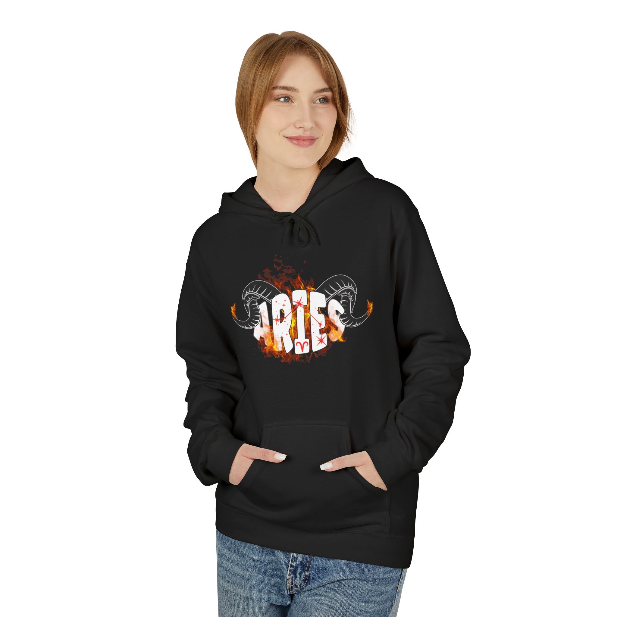 Aries Ram on fire Hoodie — Unisex Zodiac Astrology Hoodie with 'Aries' Design