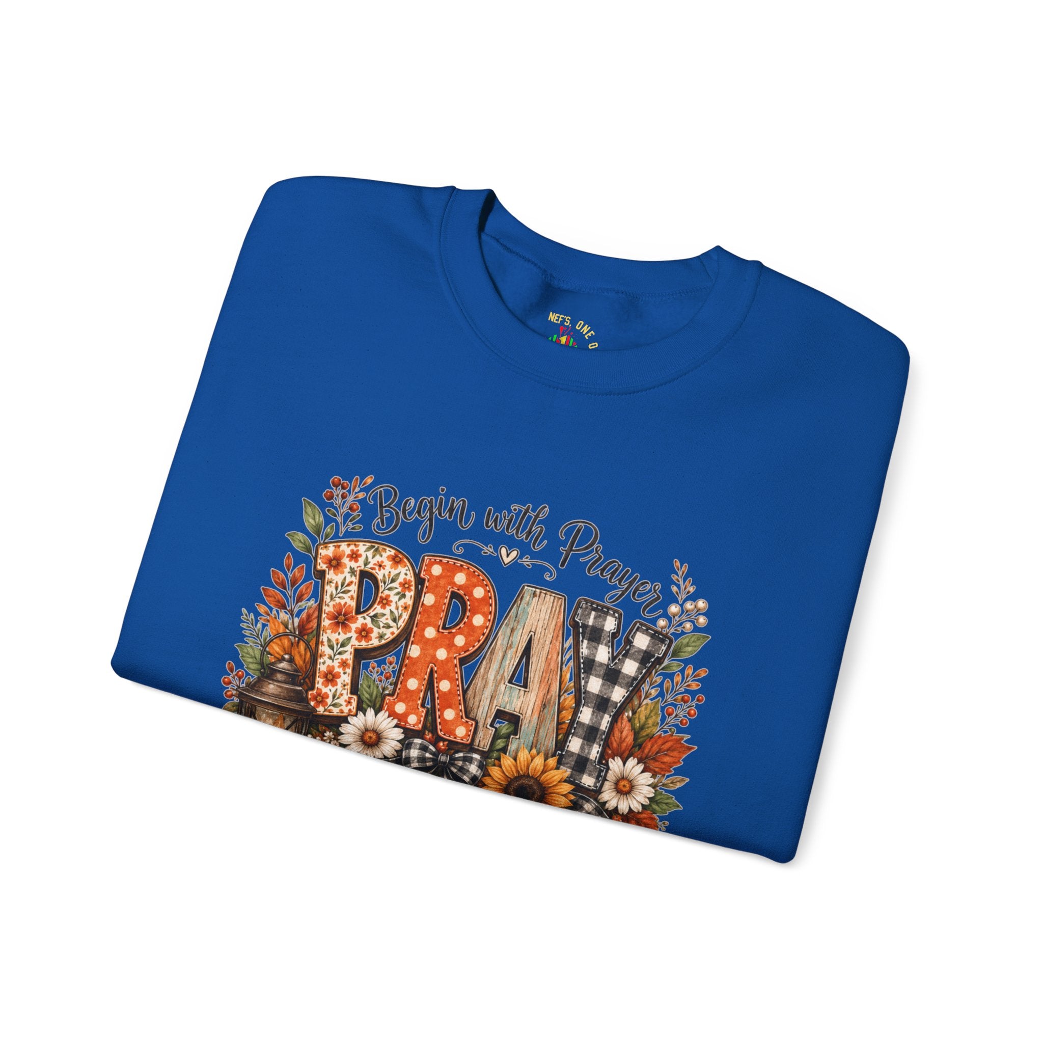 Begin with Prayer Sweatshirt – Floral Christian Faith Crewneck