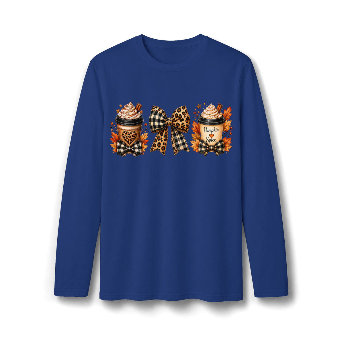 Autumn Pumpkin Spice & Plaid Bow Long Sleeve T-Shirt