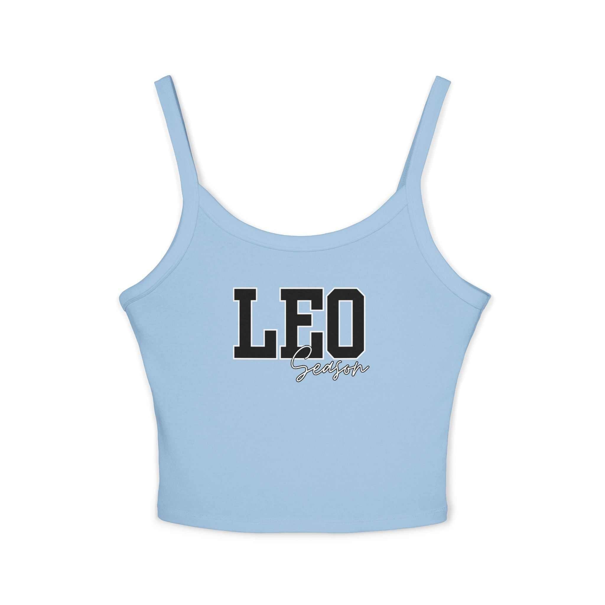 Women's Spaghetti Strap Tank Top with Leo Design, Summer Vacation Top, Zodiac Sign Apparel, Casual Wear, Gift for Astrology Lovers