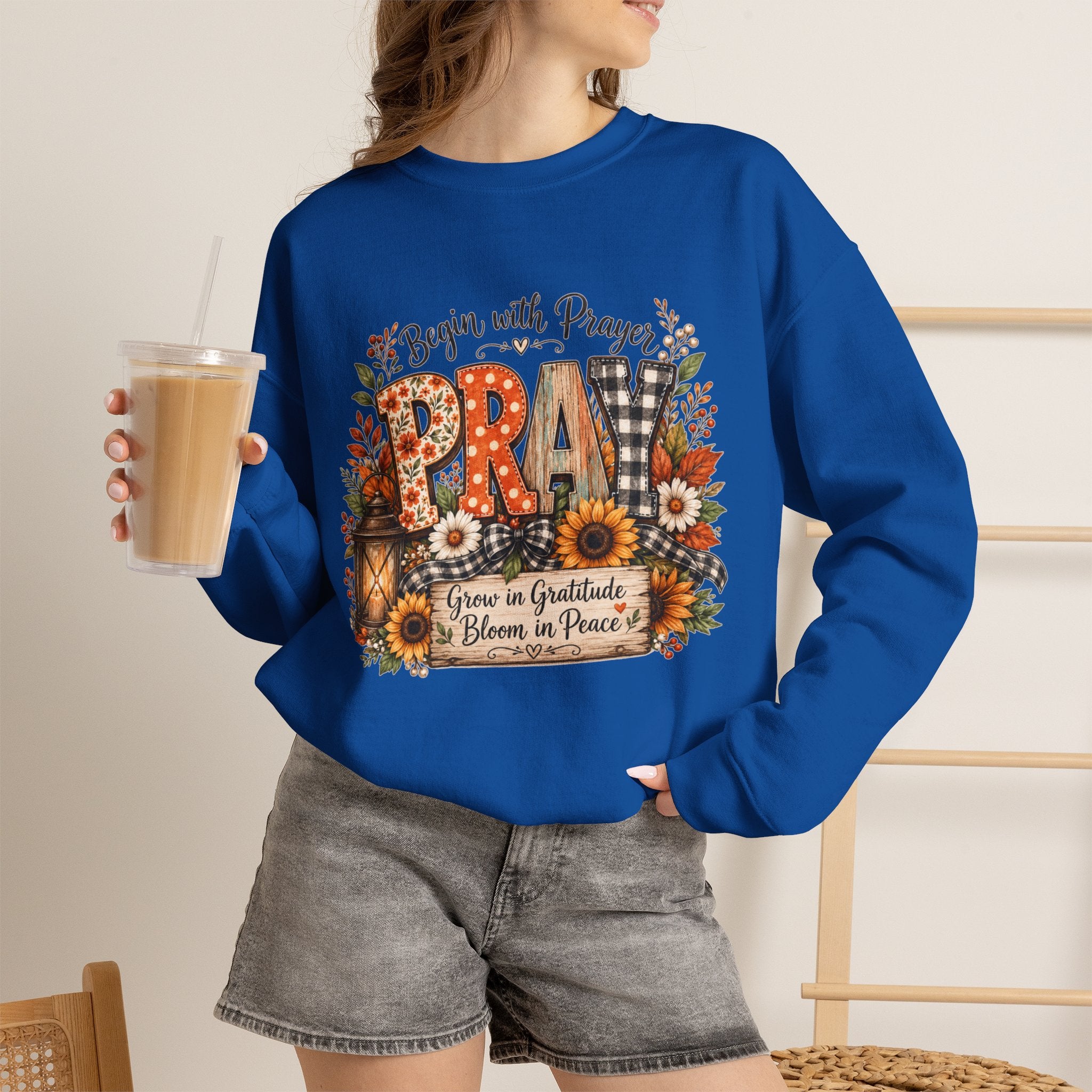 Begin with Prayer Sweatshirt – Floral Christian Faith Crewneck
