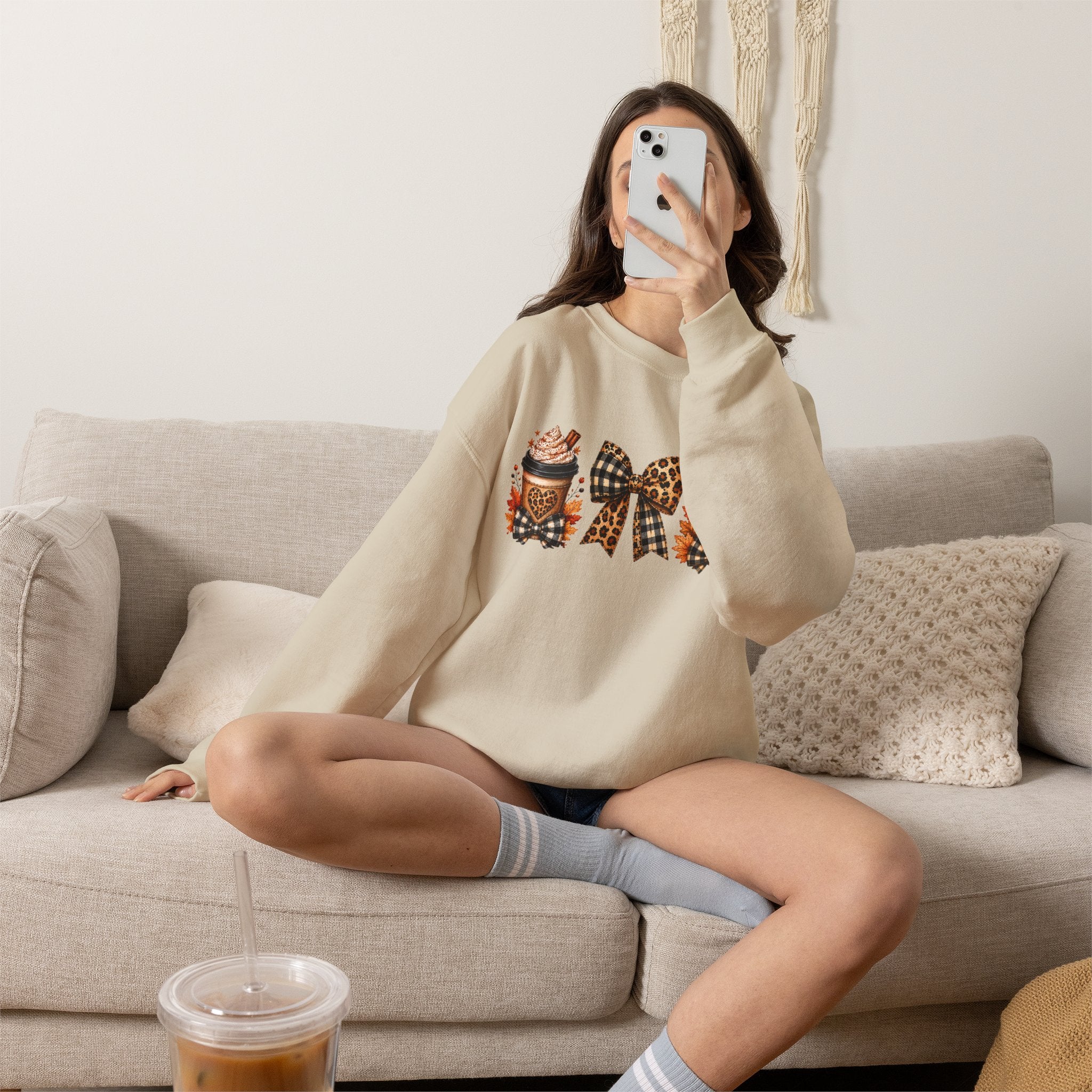 Festive Leopard Bow Christmas Crewneck Sweatshirt