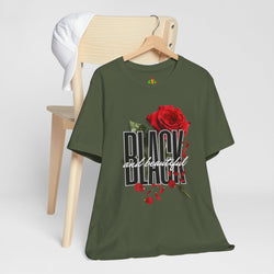 Black and Beautiful Unisex Tee, Floral Graphic Tee, Trendy T-Shirt, Gift for Her, Everyday Wear, Casual Style