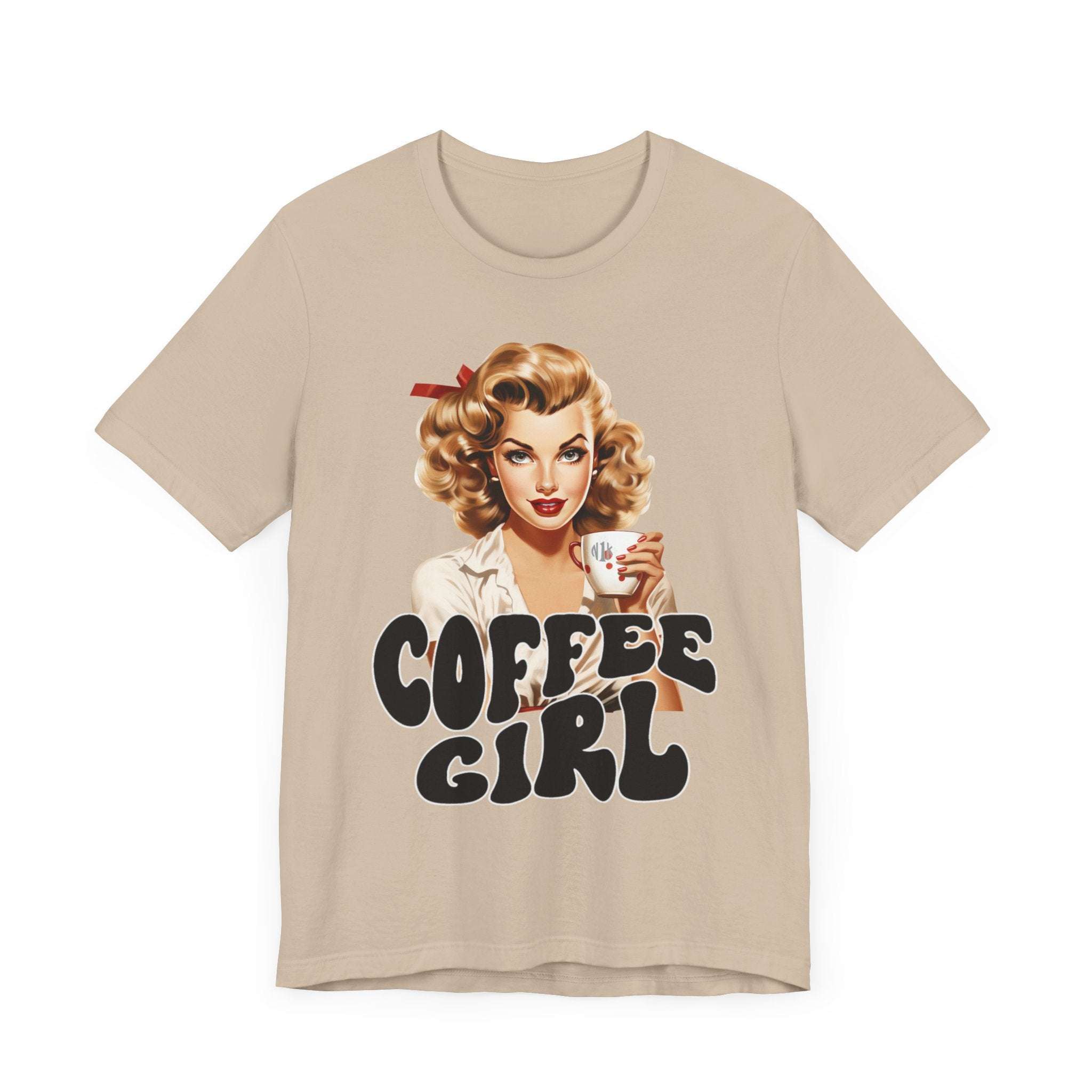 Retro Coffee drinking lady Unisex Jersey Short Sleeve Tee