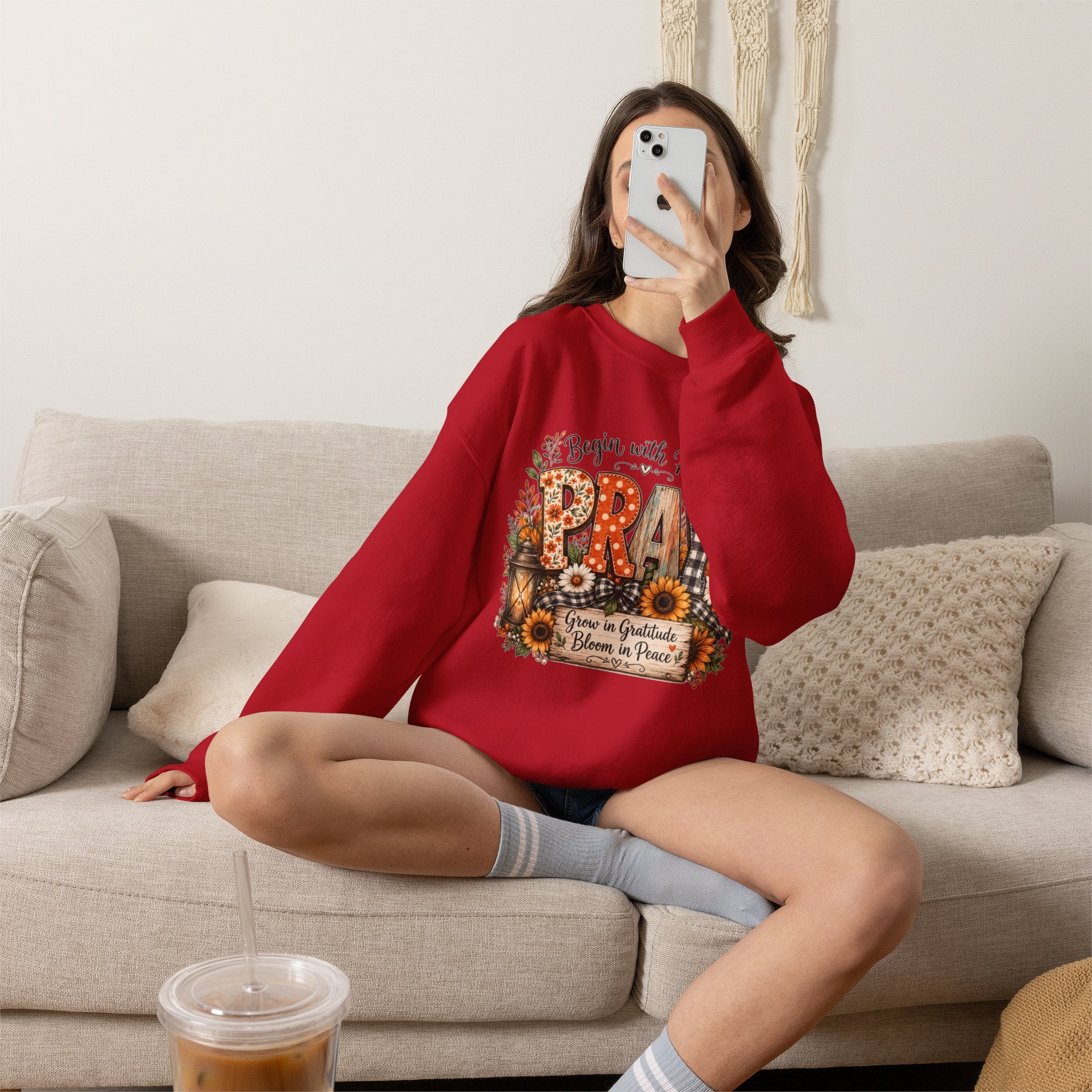 Begin with Prayer Sweatshirt – Floral Christian Faith Crewneck