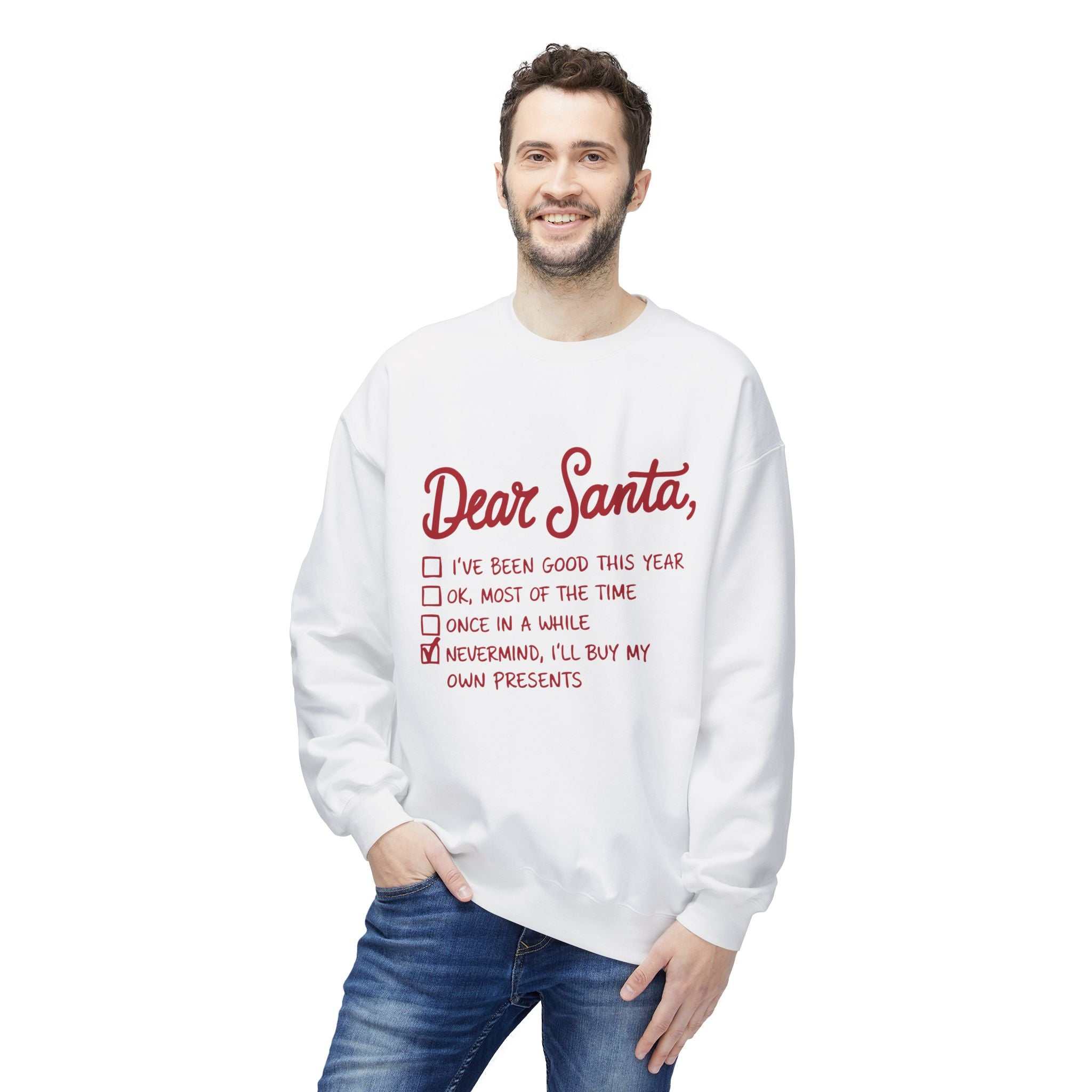 "Dear Santa" Funny Christmas Checklist Holiday Crewneck SweatshirtSweatshirtDear Santa