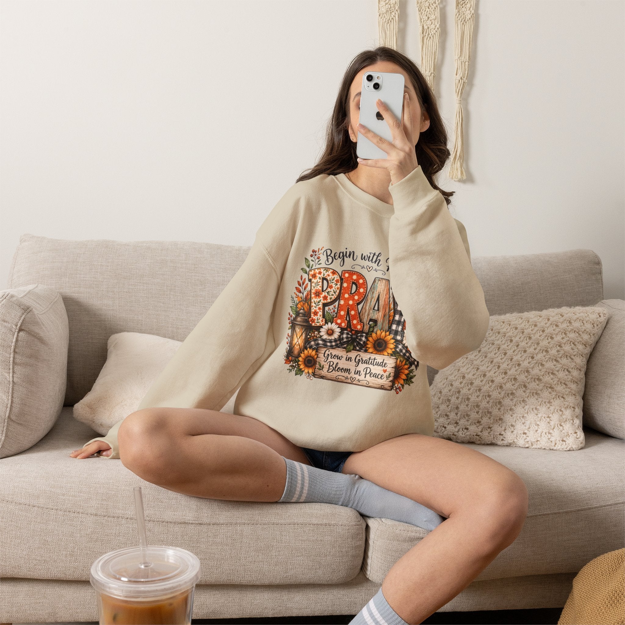 Begin with Prayer Sweatshirt – Floral Christian Faith Crewneck
