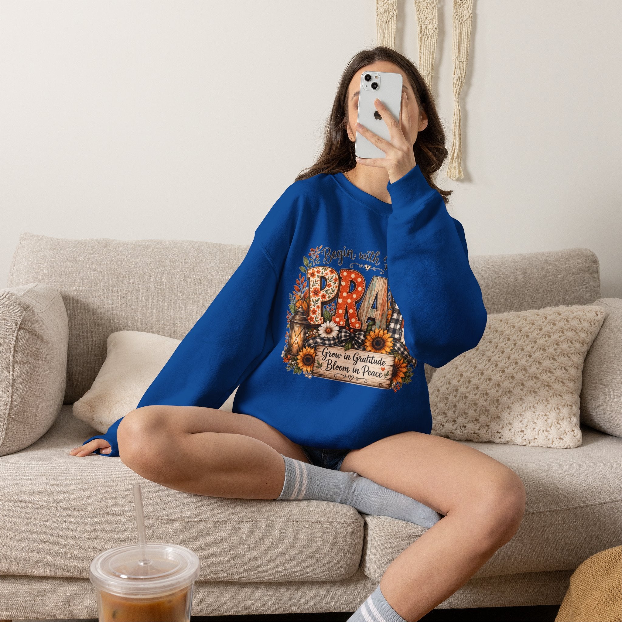 Begin with Prayer Sweatshirt – Floral Christian Faith Crewneck