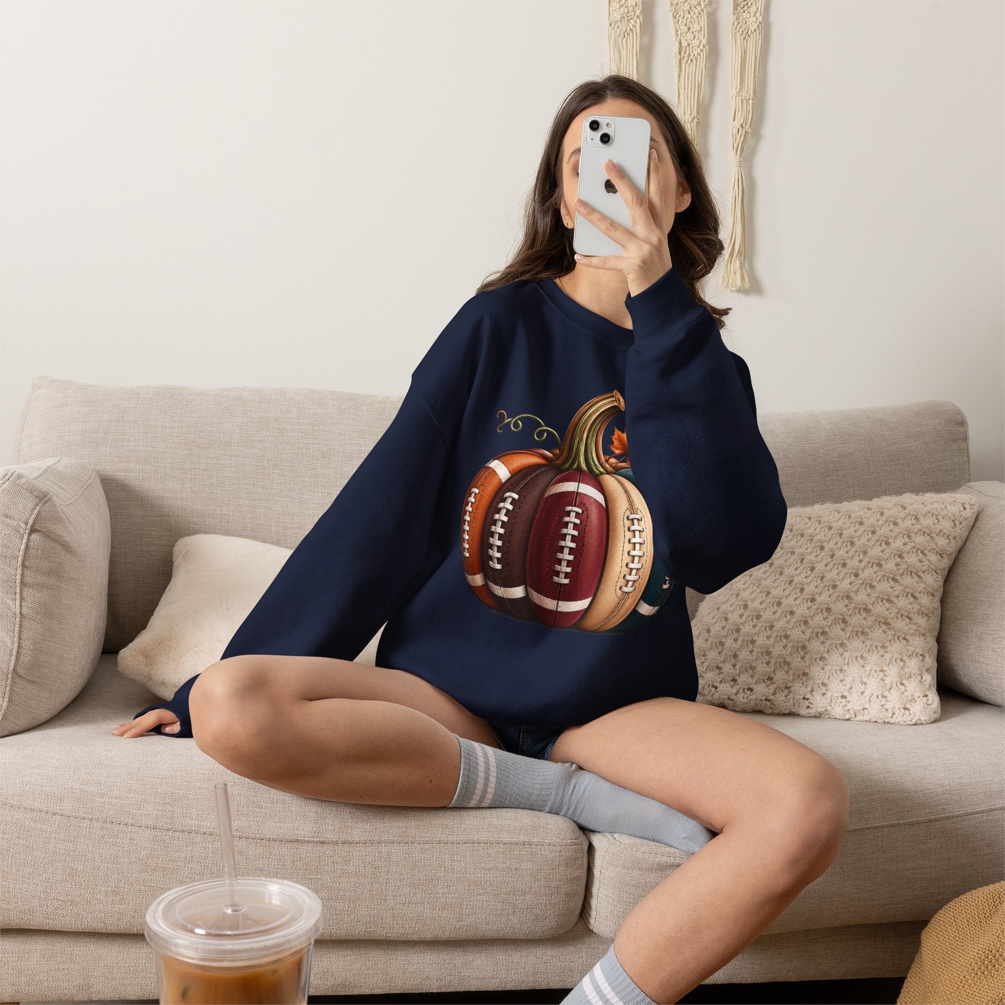 Fall Football Pumpkin Crewneck Sweatshirt
