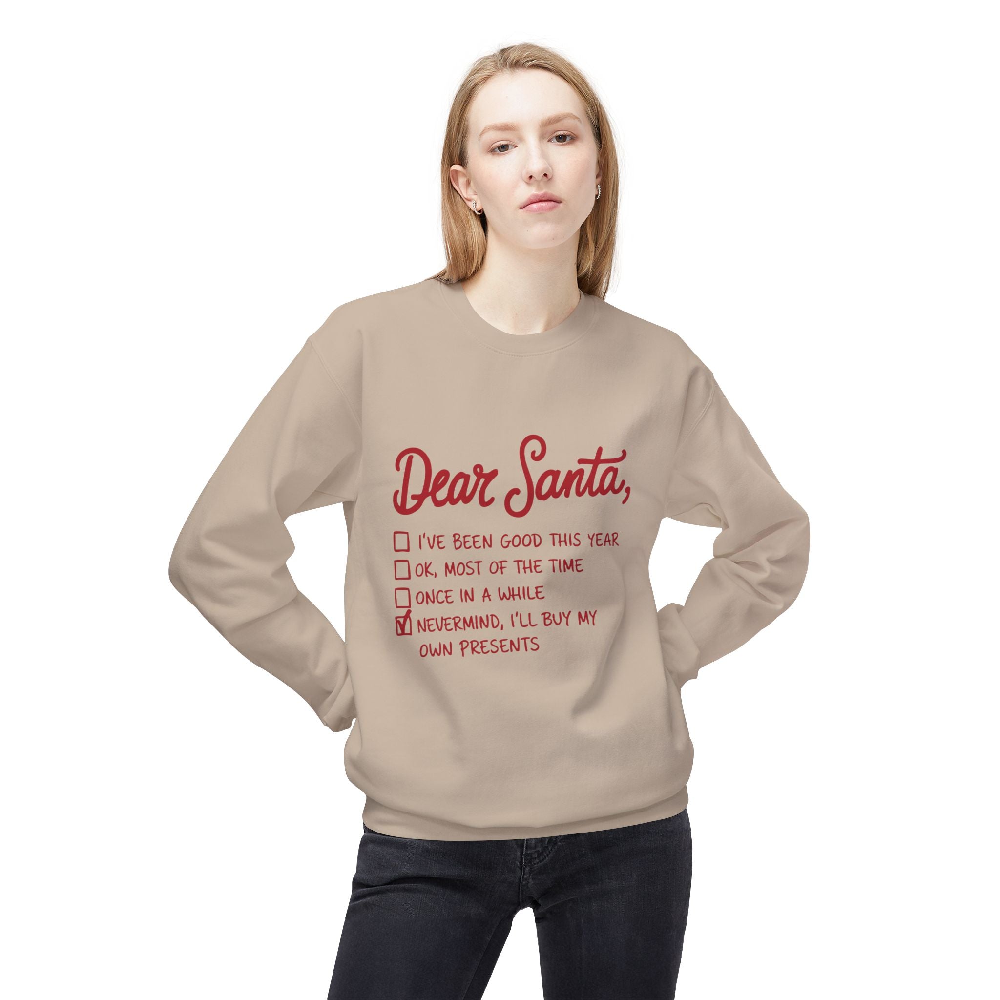 "Dear Santa" Funny Christmas Checklist Holiday Crewneck SweatshirtSweatshirtDear Santa