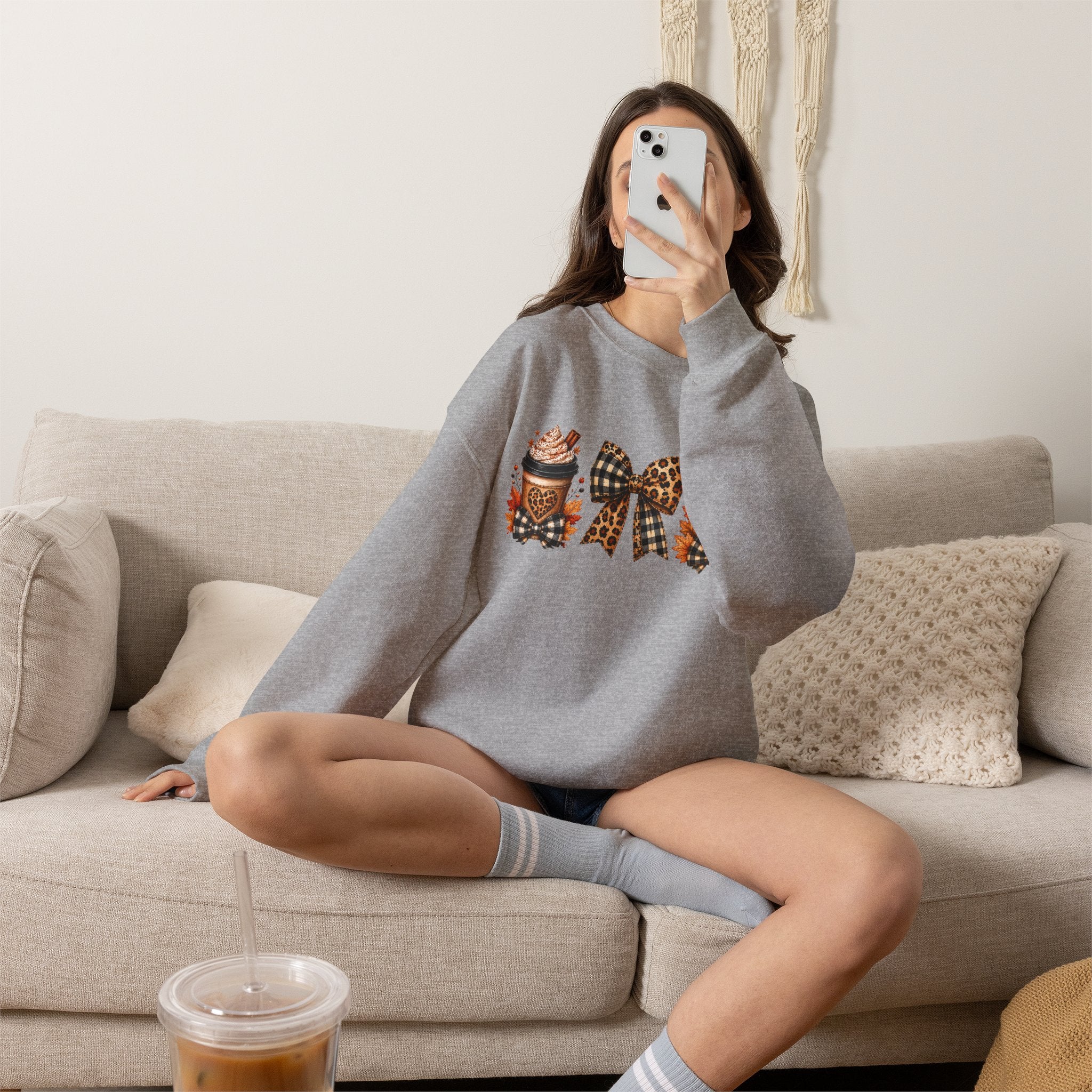 Festive Leopard Bow Christmas Crewneck Sweatshirt