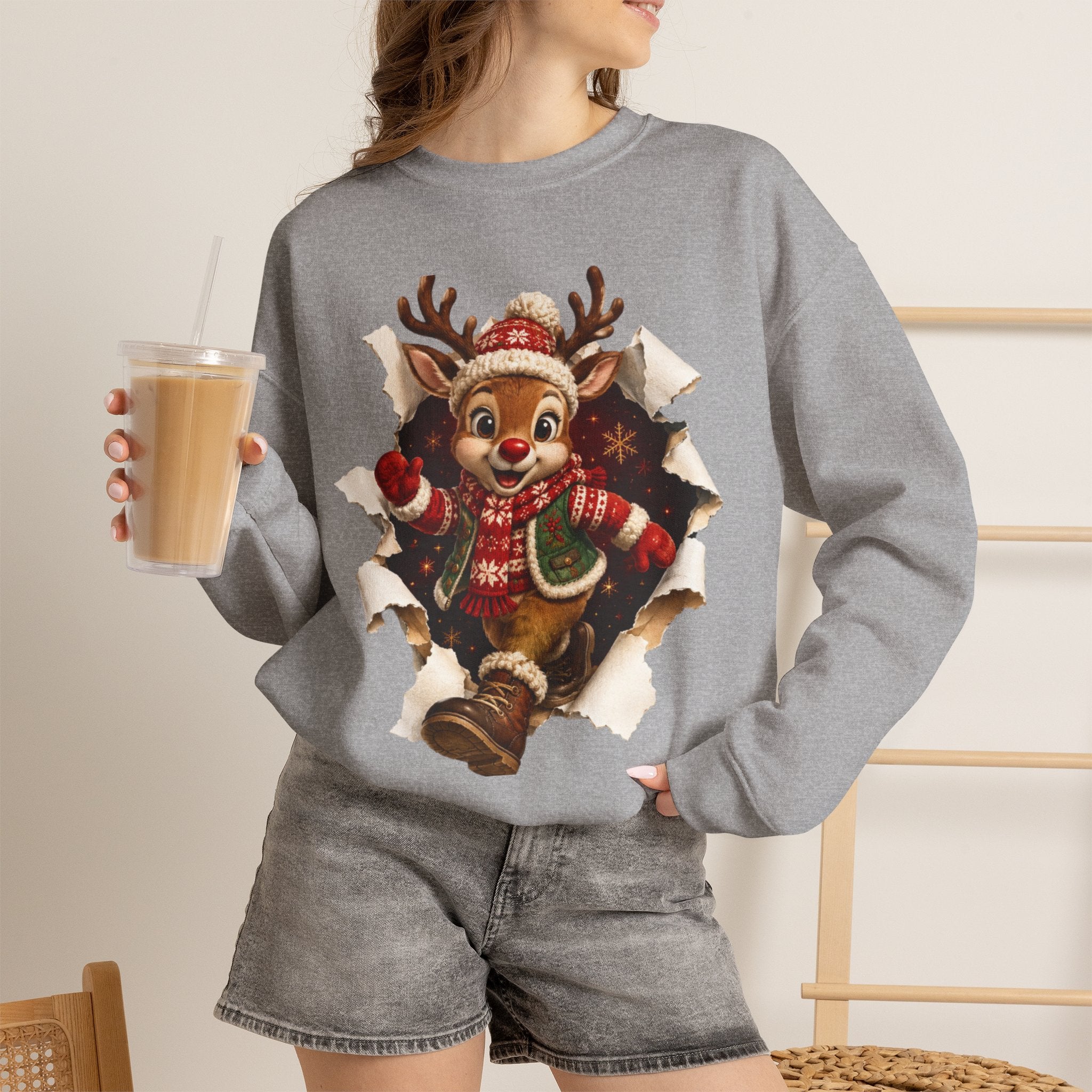 Festive Christmas Reindeer Crewneck Sweatshirt