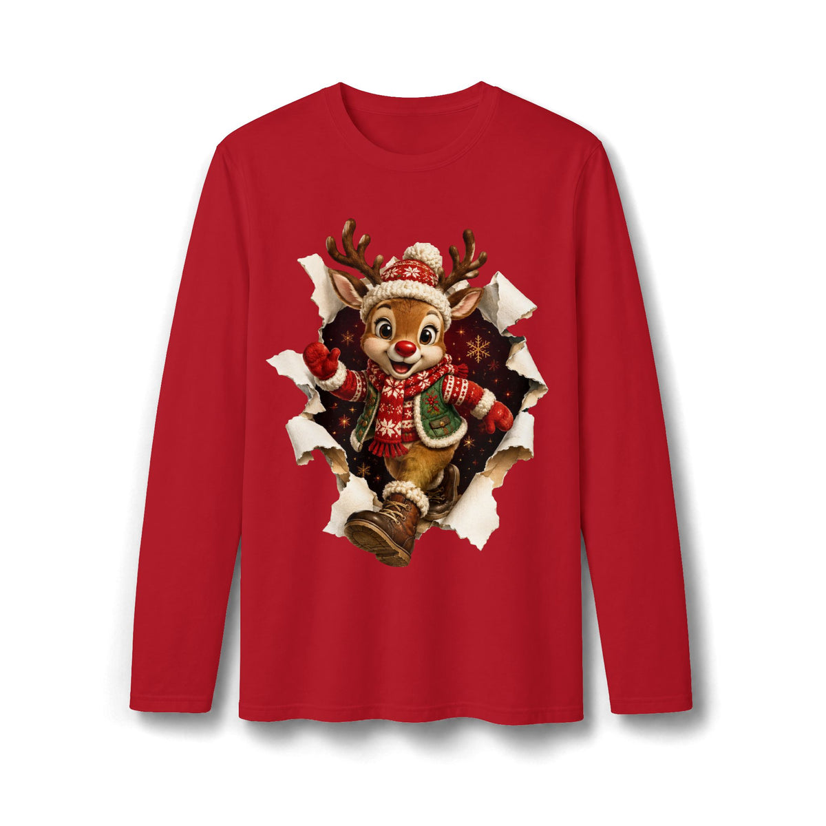 Festive Christmas Reindeer Long Sleeve T-Shirt