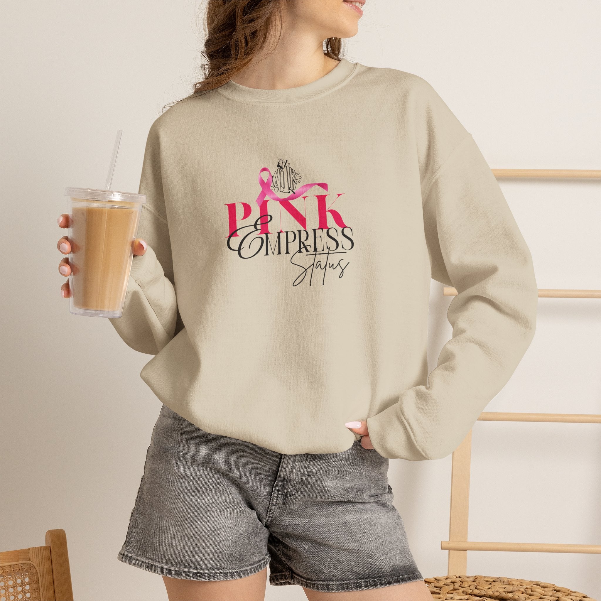 N1K Pink Empress Status Cancer Awareness Crewneck Sweatshirt - Pink Ribbon "PINK" Design