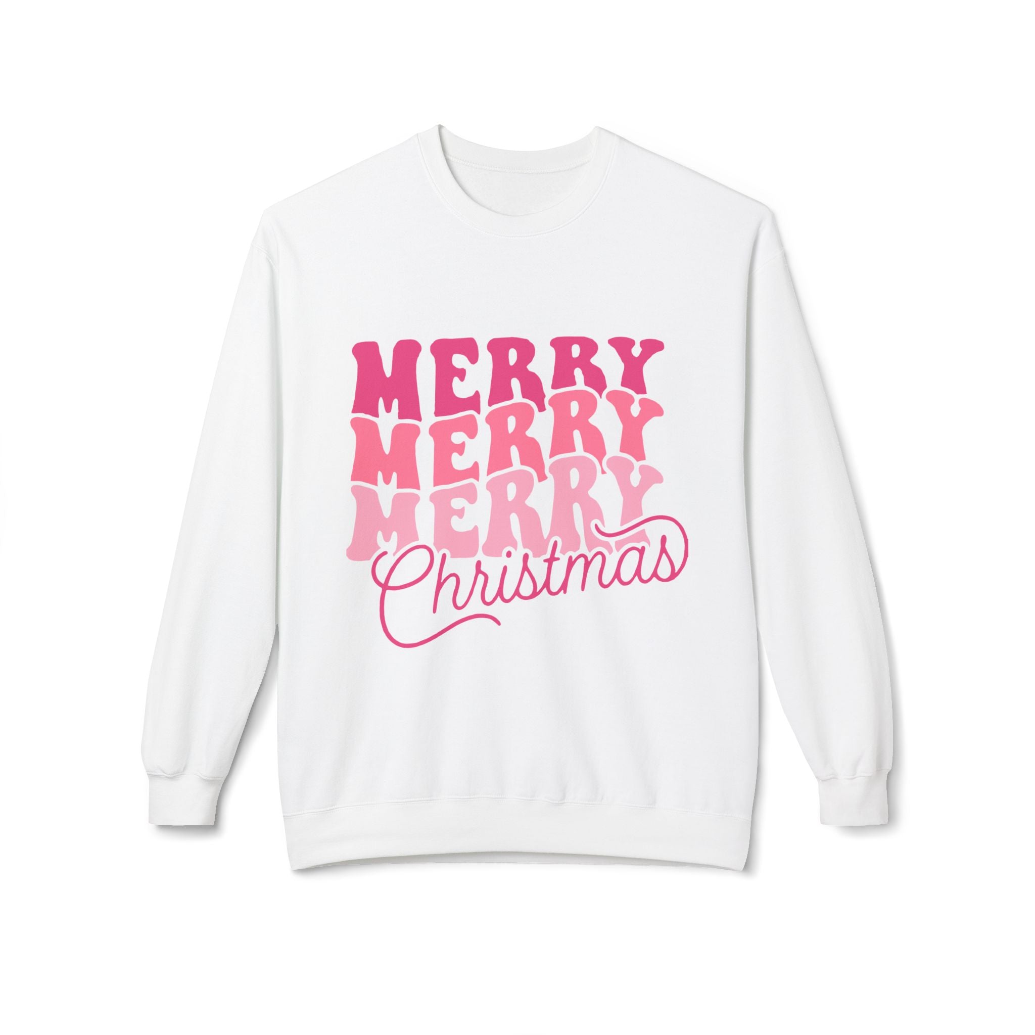 Merry Merry Christmas Crewneck Sweatshirt — Retro Pink Holiday PulloveSweatshirtMerry Merry Christmas