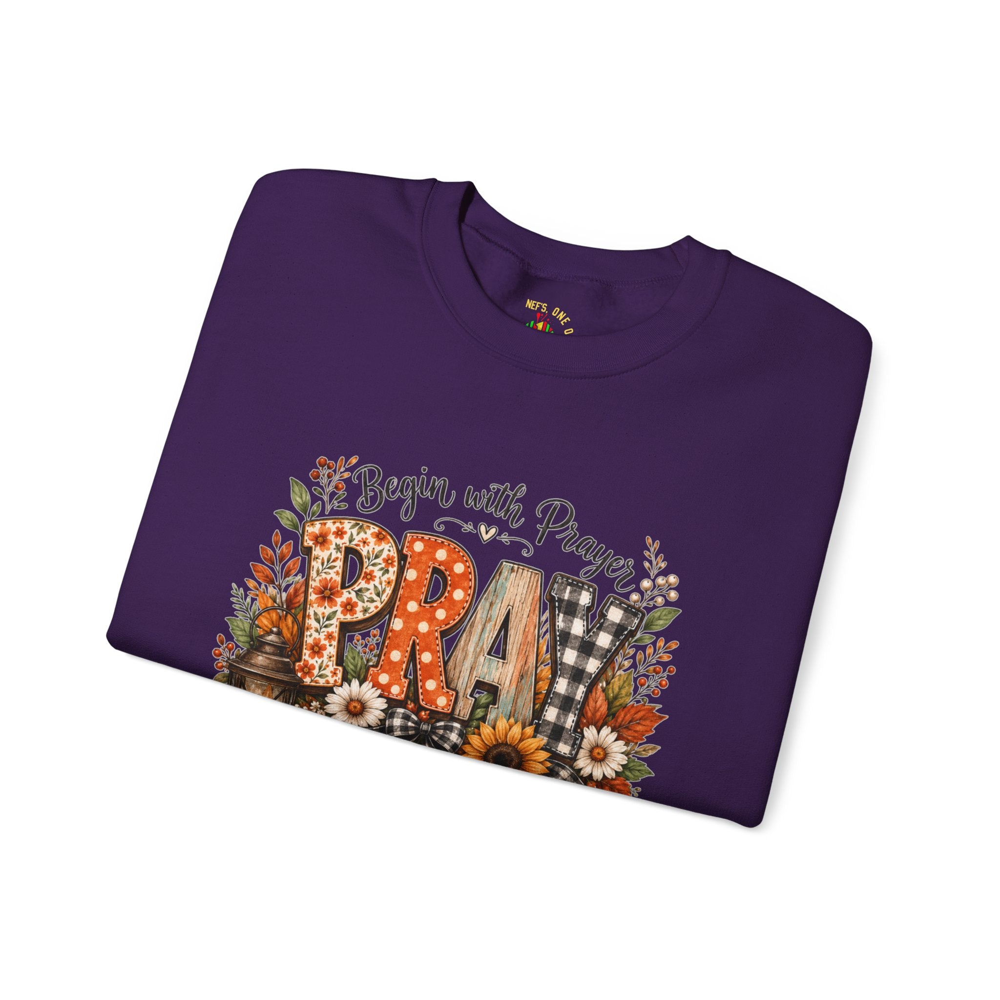 Begin with Prayer Sweatshirt – Floral Christian Faith Crewneck