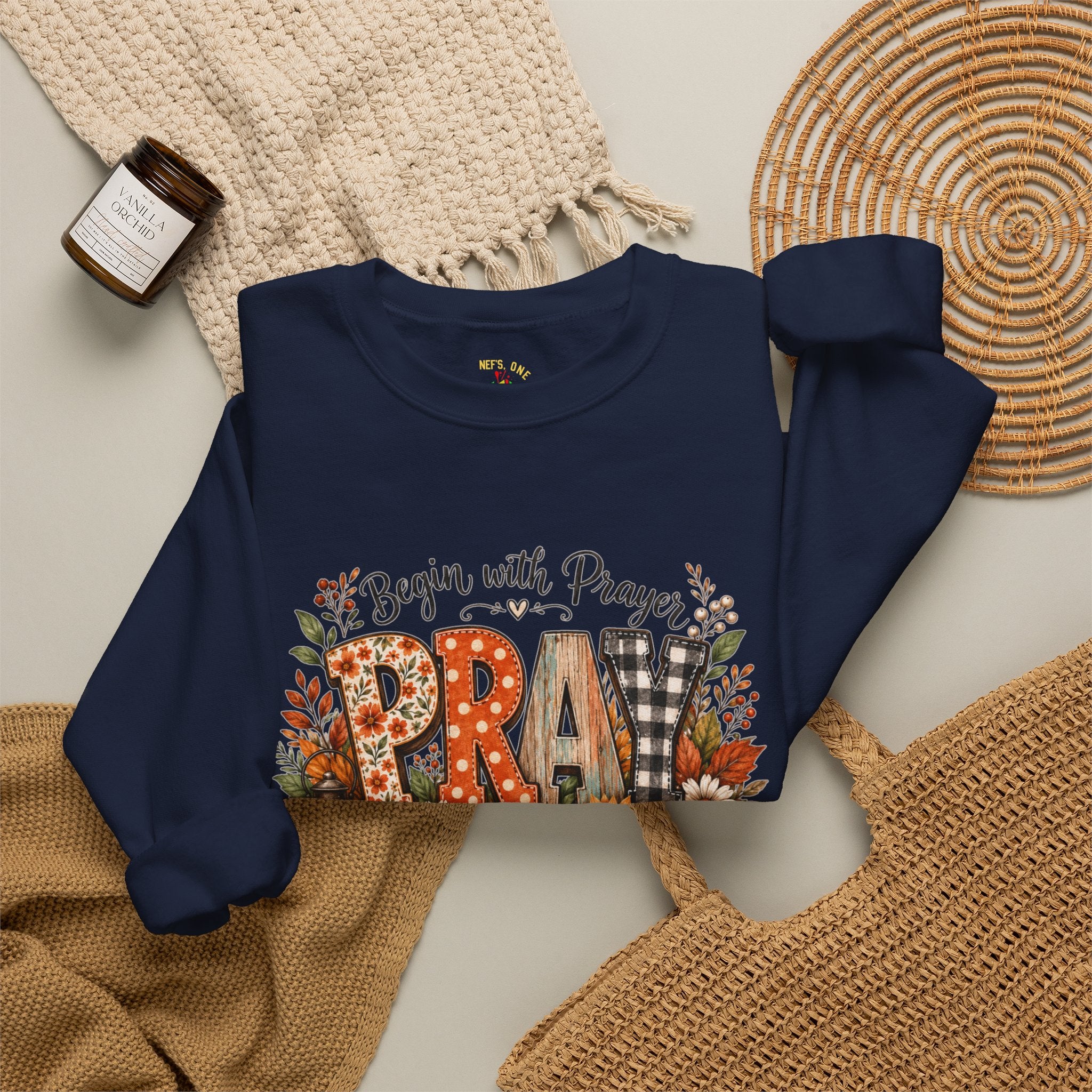 Begin with Prayer Sweatshirt – Floral Christian Faith Crewneck
