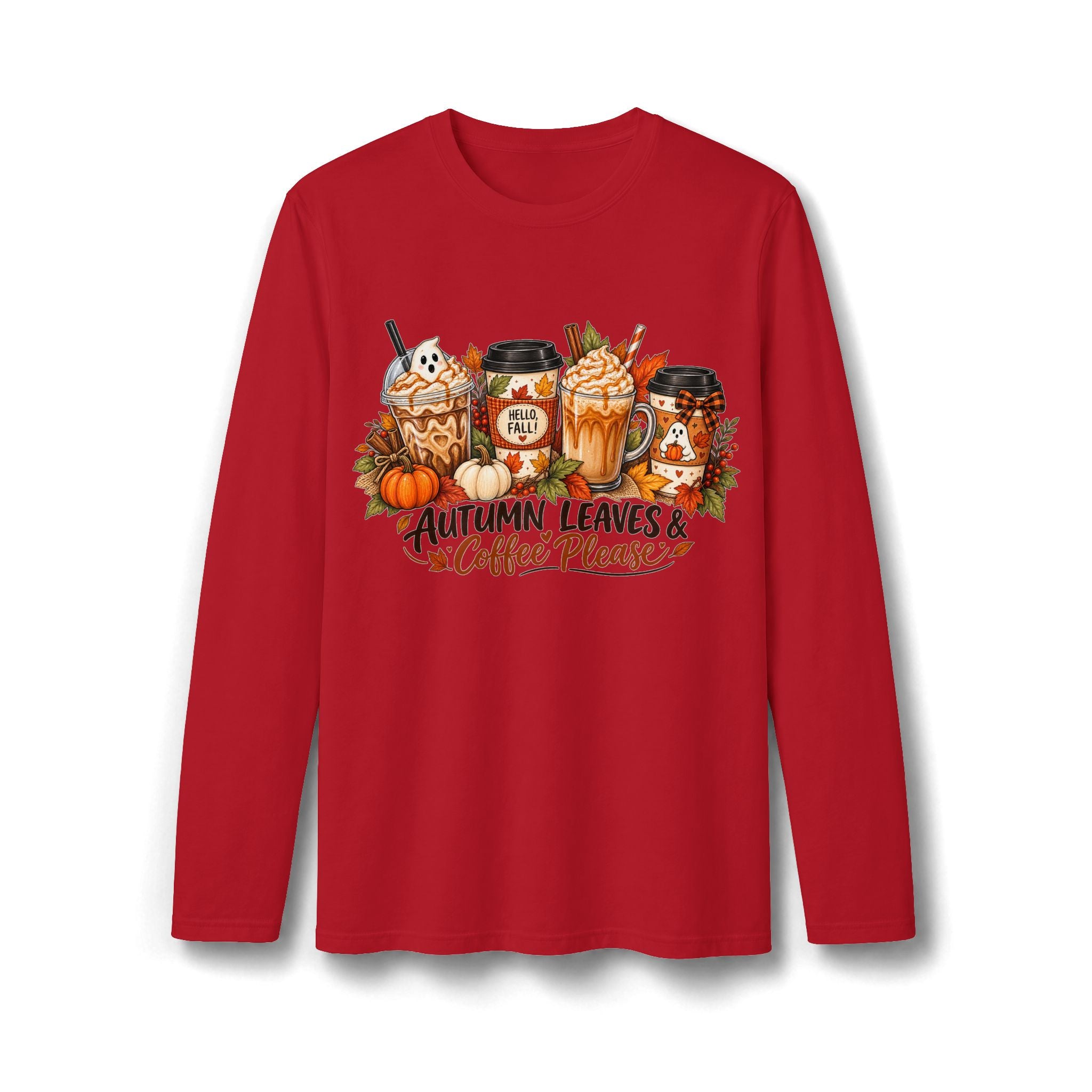 Autumn Leaves & Coffee Please Long Sleeve T-Shirt