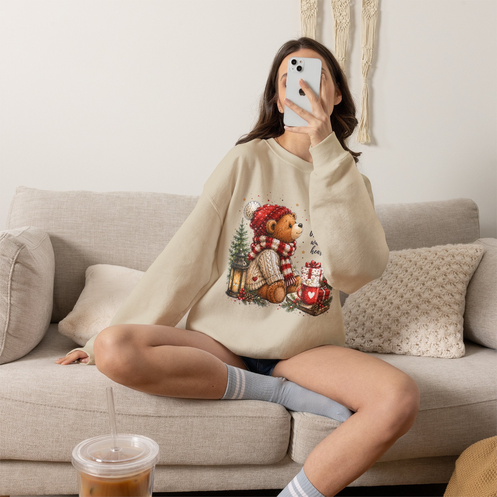 Christmas Bear Crewneck Sweatshirt – Cozy Holiday Teddy Bear Design
