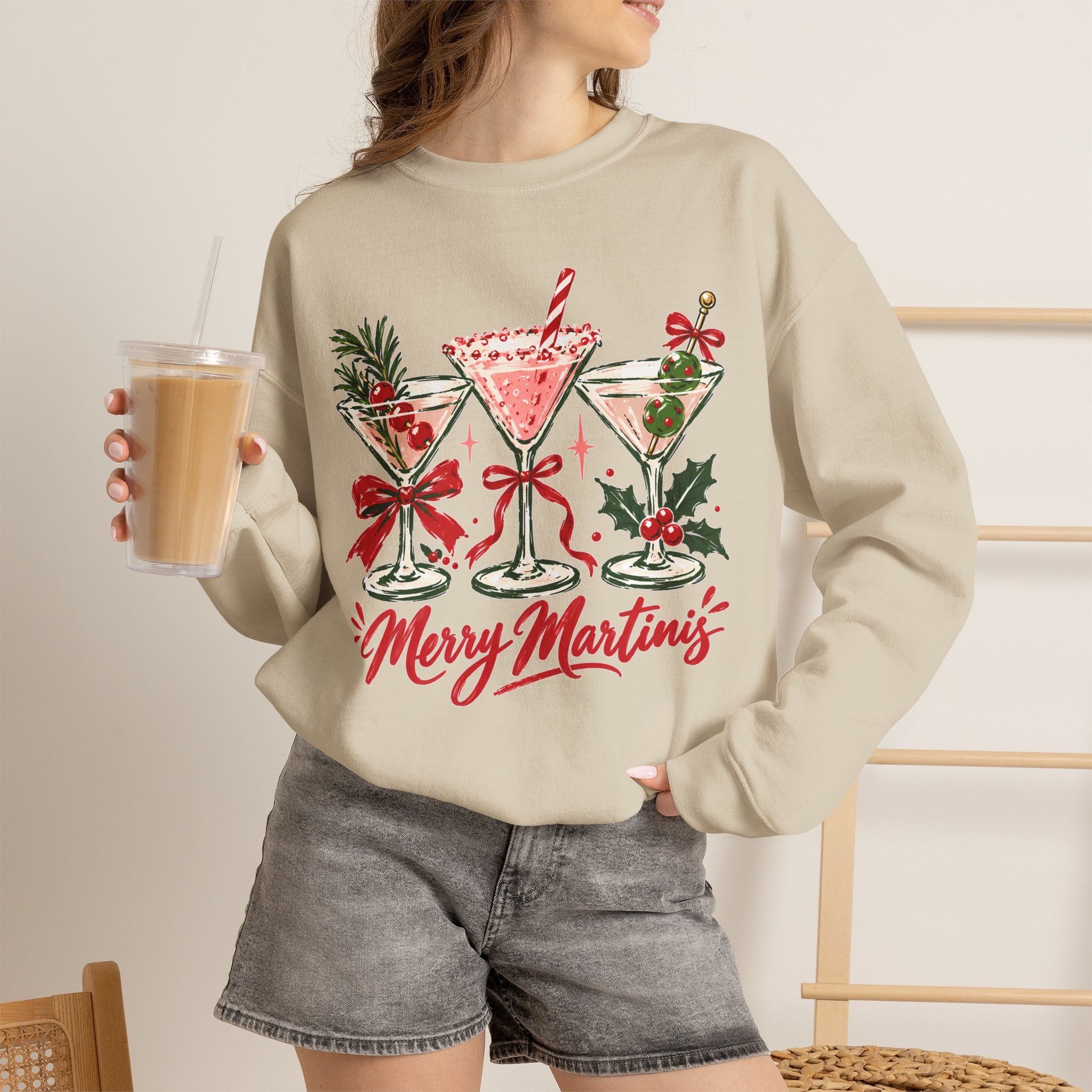 Merry Martinis Christmas Cocktail Crewneck Sweatshirt