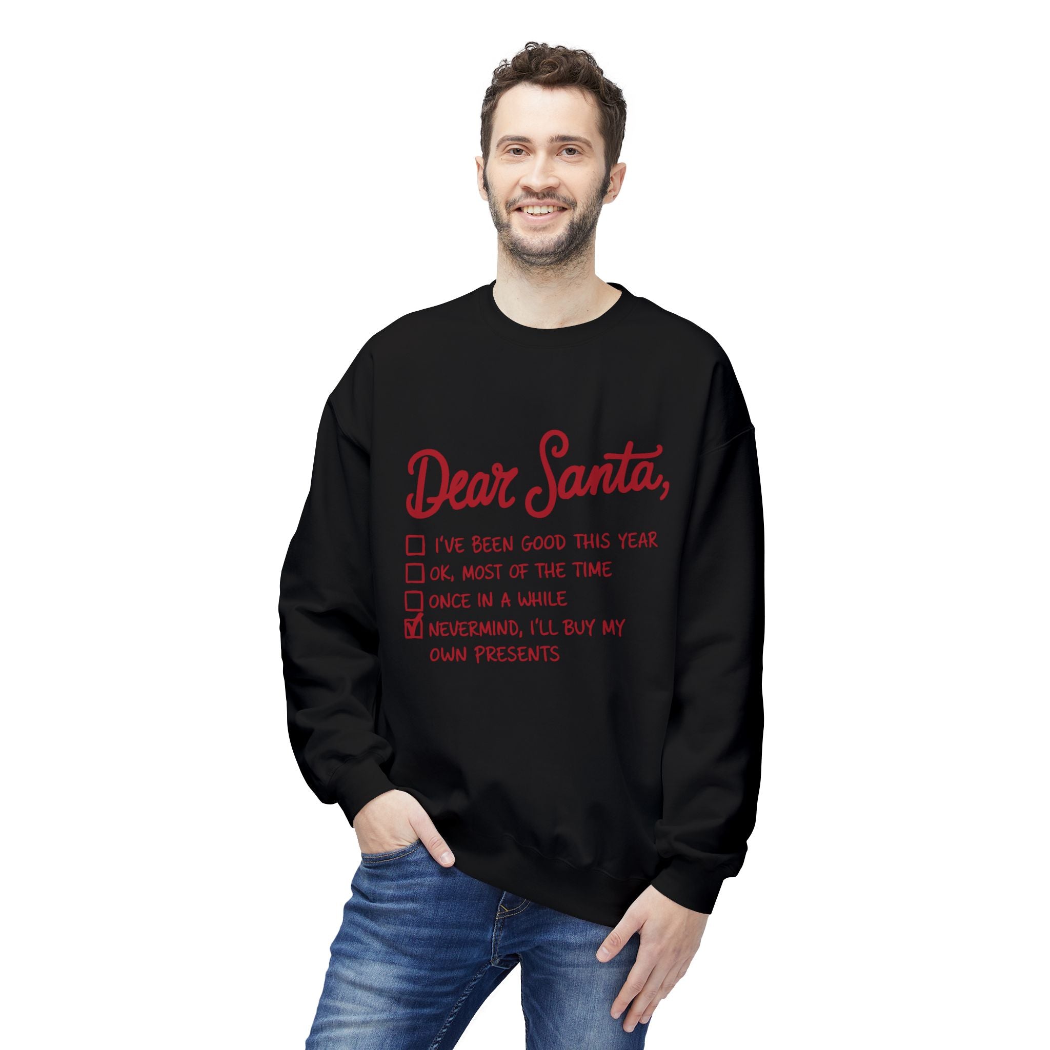 "Dear Santa" Funny Christmas Checklist Holiday Crewneck SweatshirtSweatshirtDear Santa