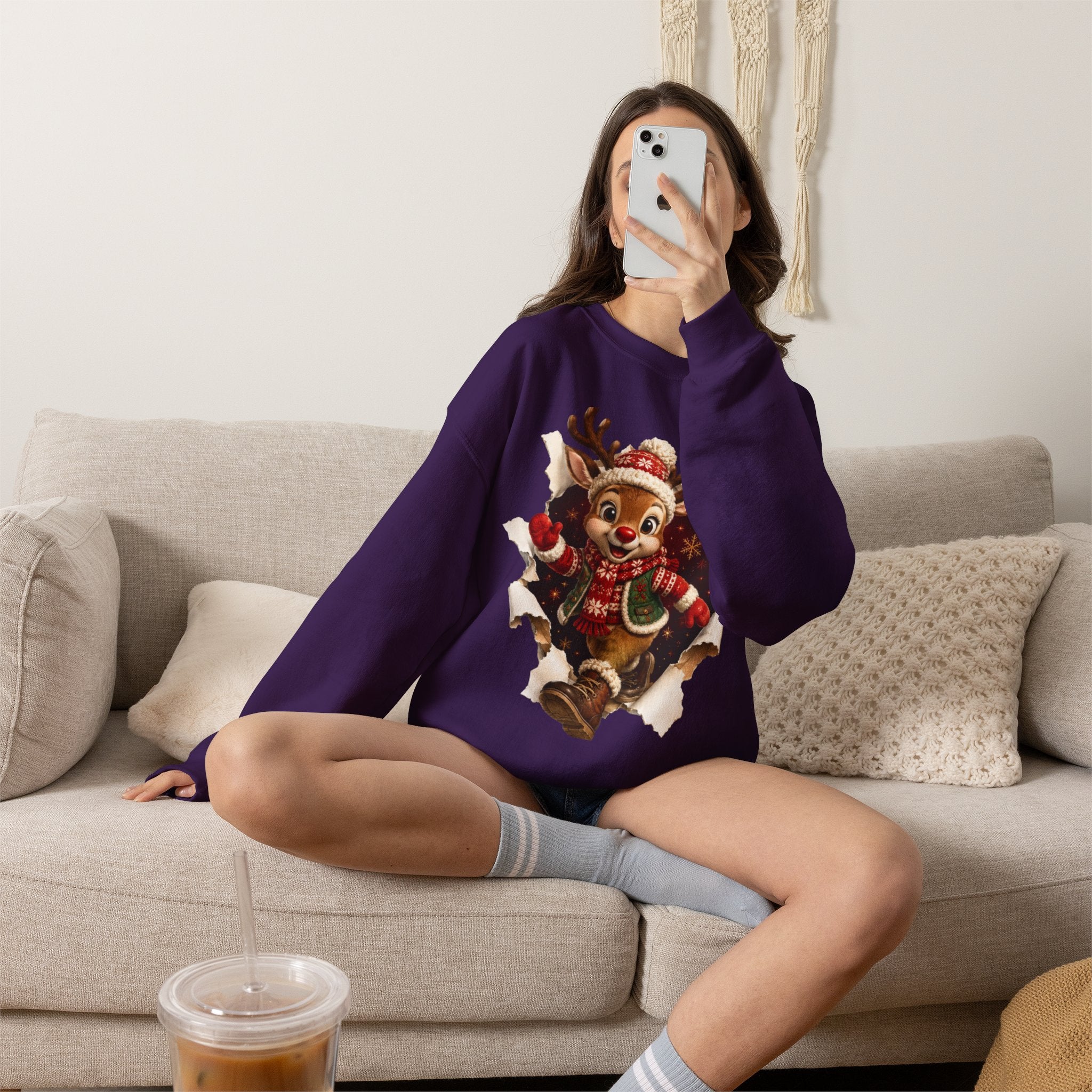 Festive Christmas Reindeer Crewneck Sweatshirt