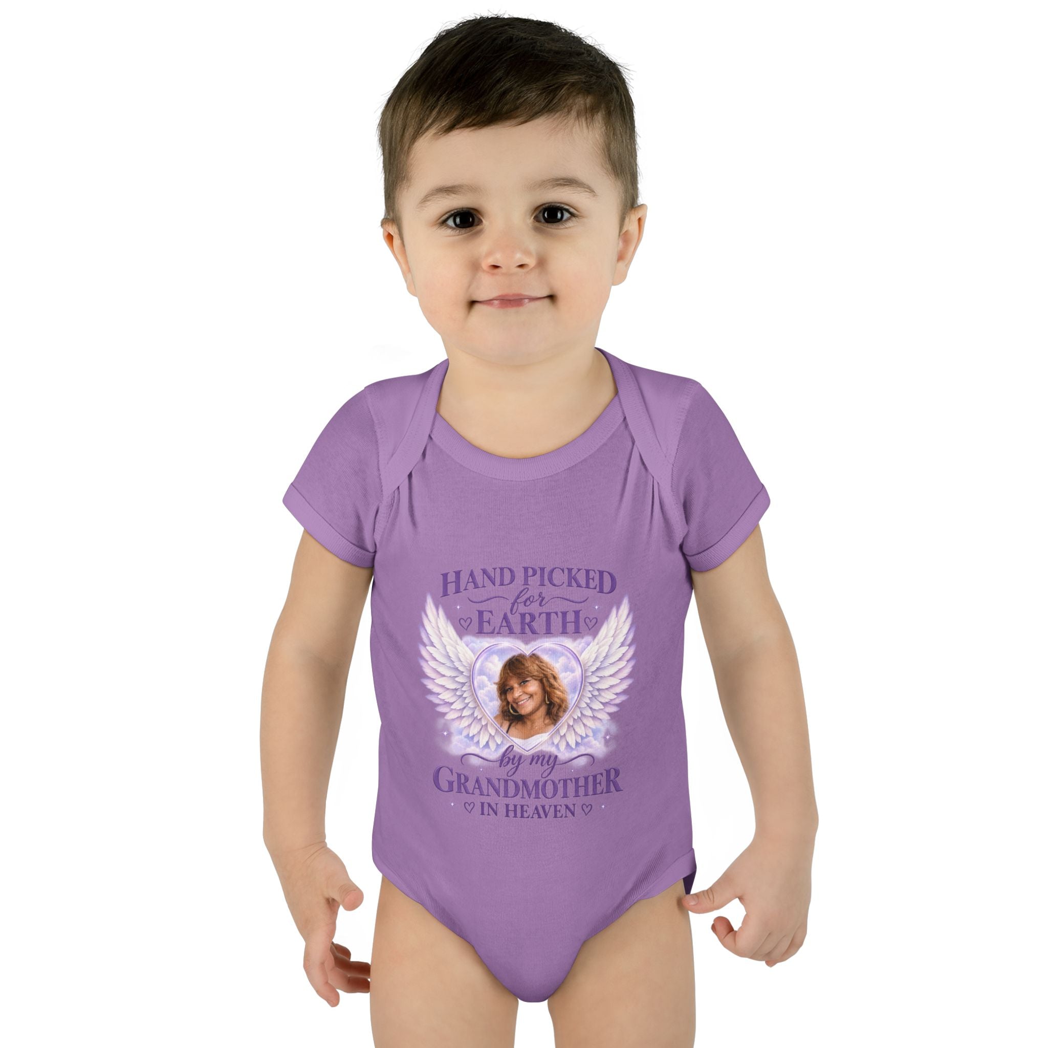 Mariah Infant Another Customized Smile Bodysuit "Handpicked for Earth by My Grandma in Heaven" – Memorial Baby Onesie