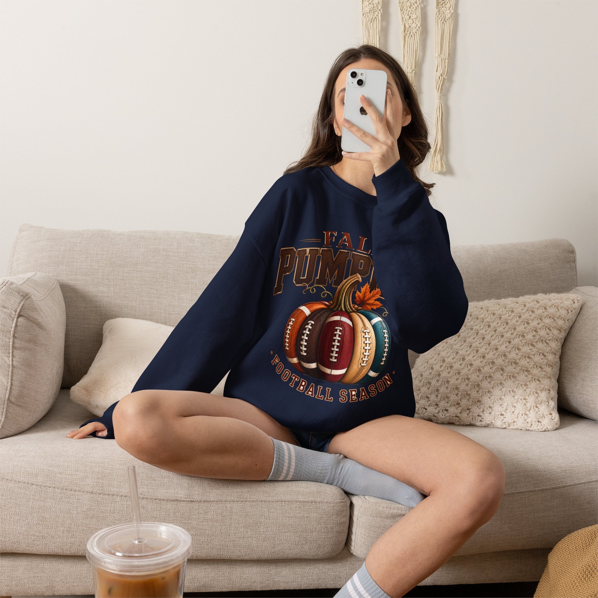 Fall Pumpkin Football Season Crewneck Sweatshirt