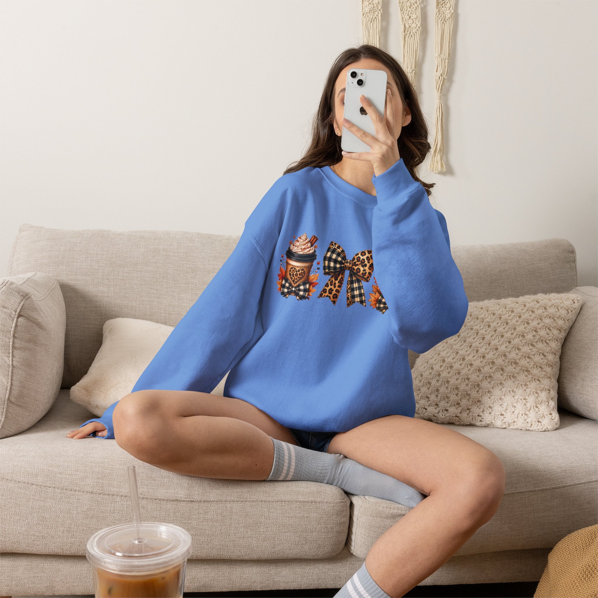 Festive Leopard Bow Christmas Crewneck Sweatshirt