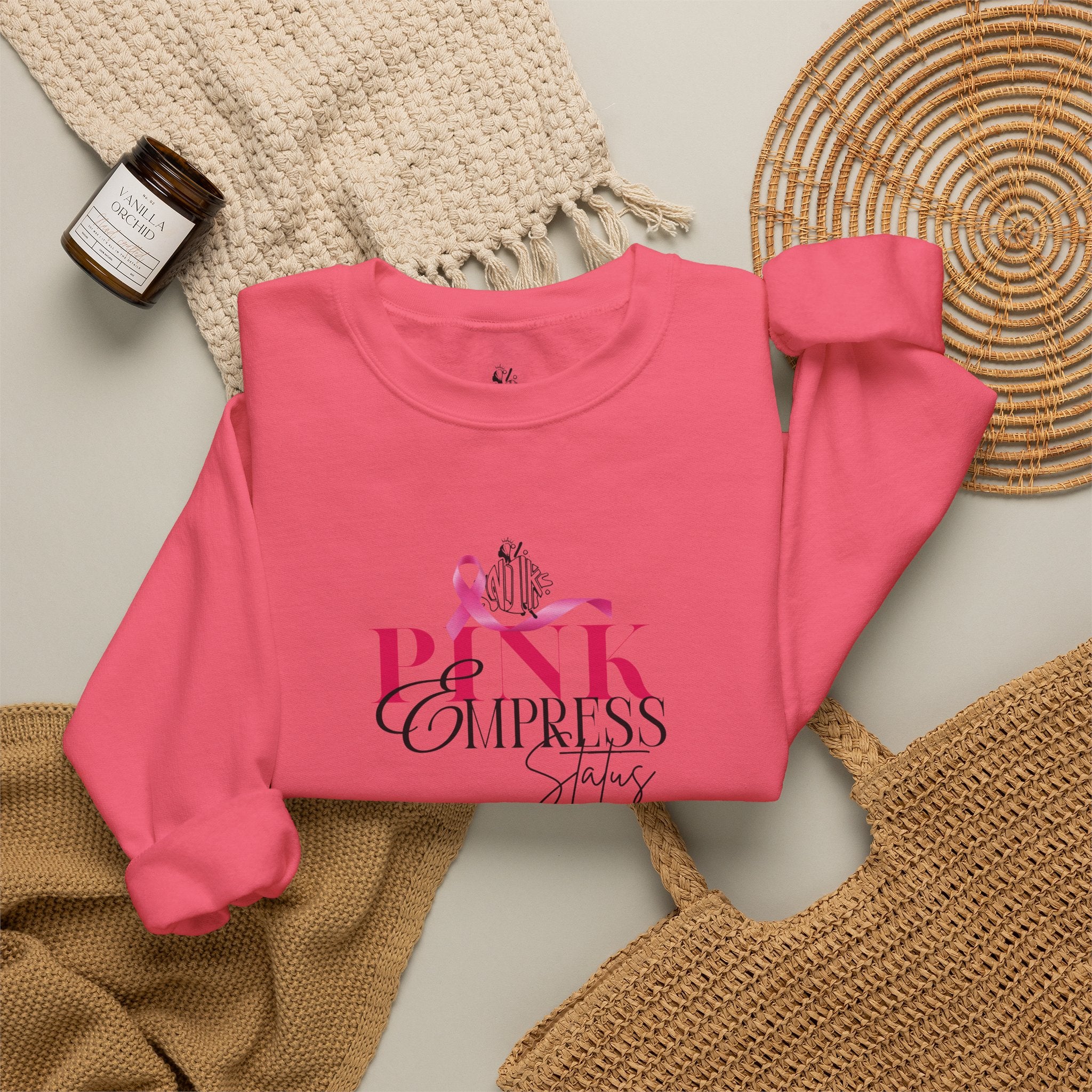 N1K Pink Empress Status Cancer Awareness Crewneck Sweatshirt - Pink Ribbon "PINK" Design