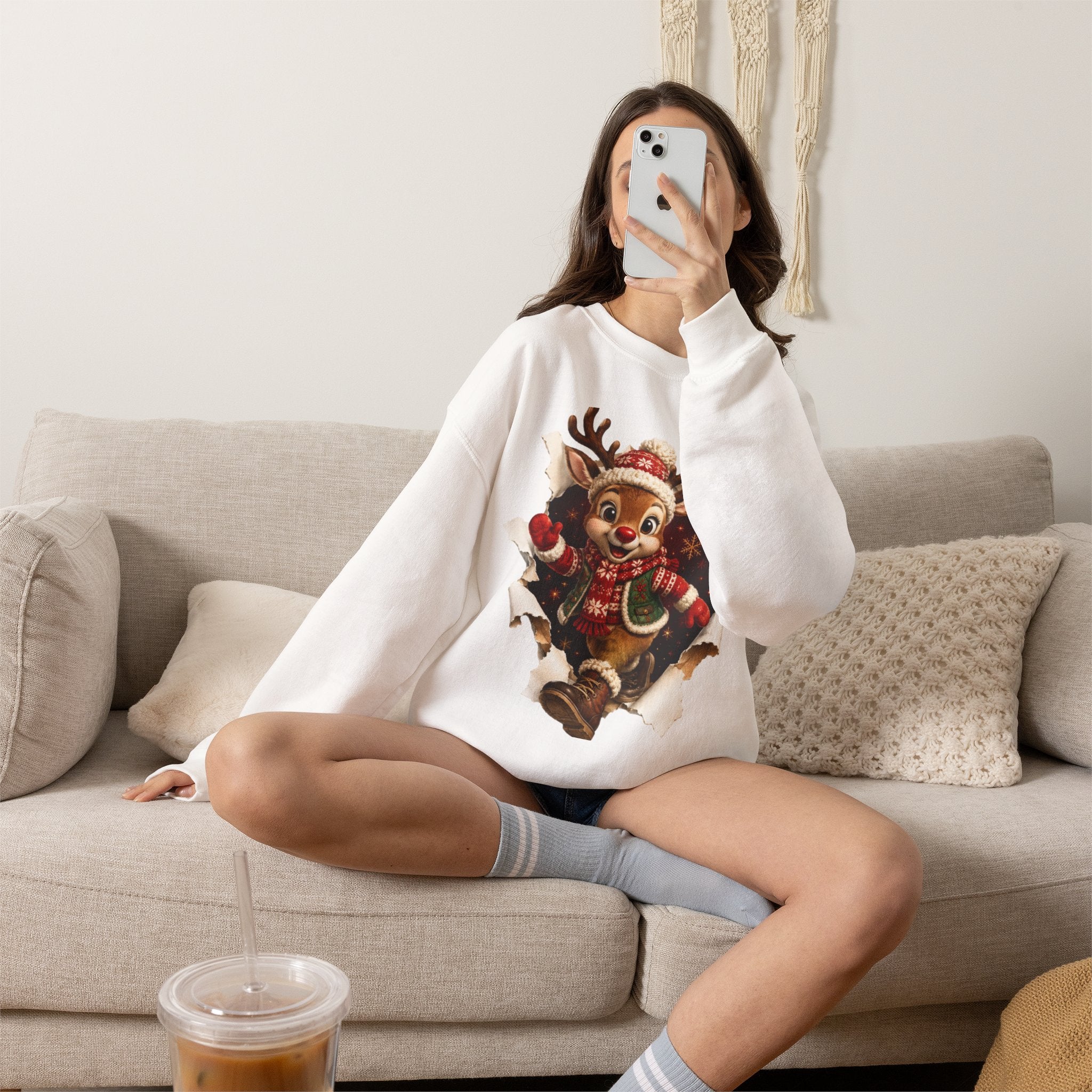 Festive Christmas Reindeer Crewneck Sweatshirt