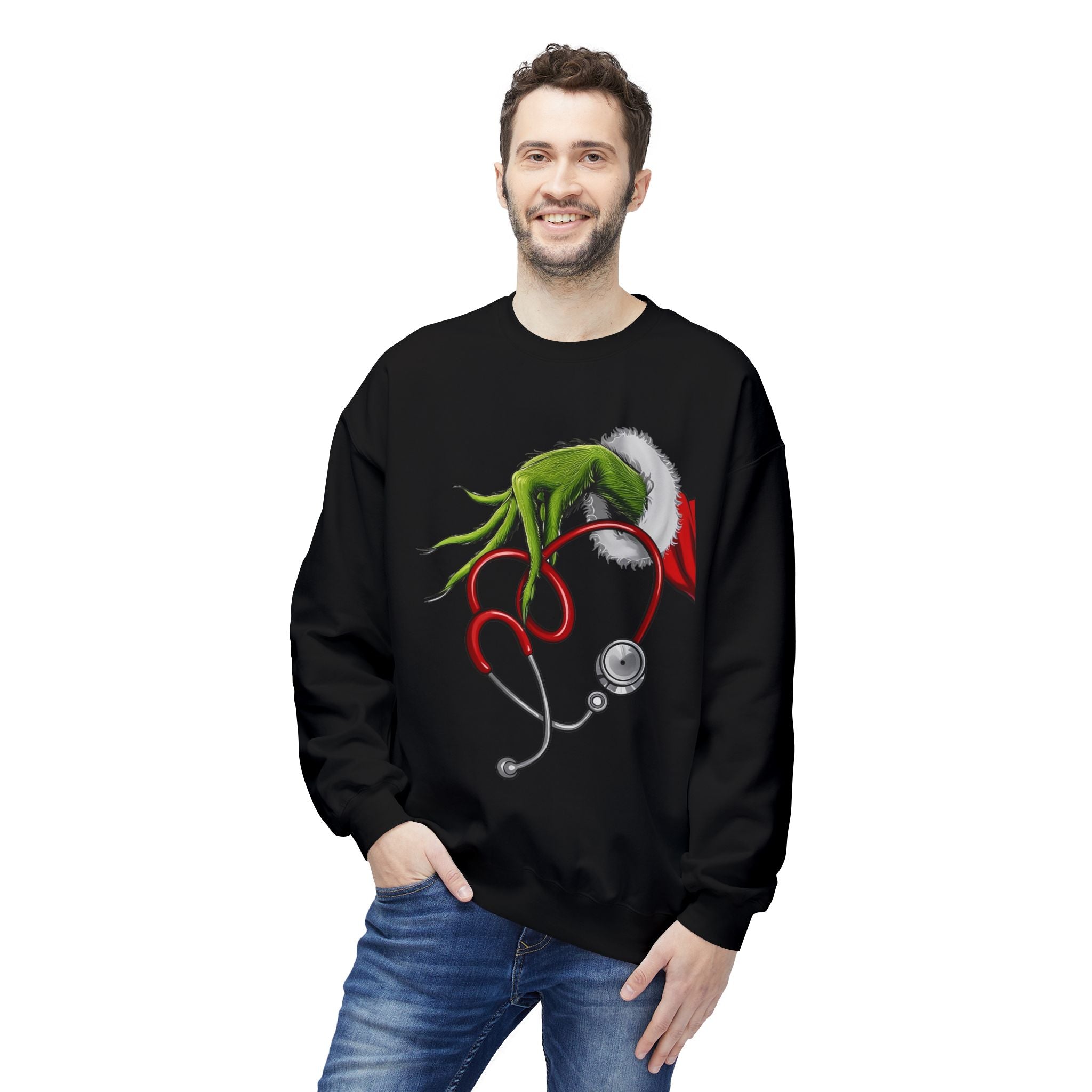 Nurse Christmas Crewneck Sweatshirt — Stethoscope Heart Holiday SweatsSweatshirtGrinch Nurse Holiday Sweatshirt