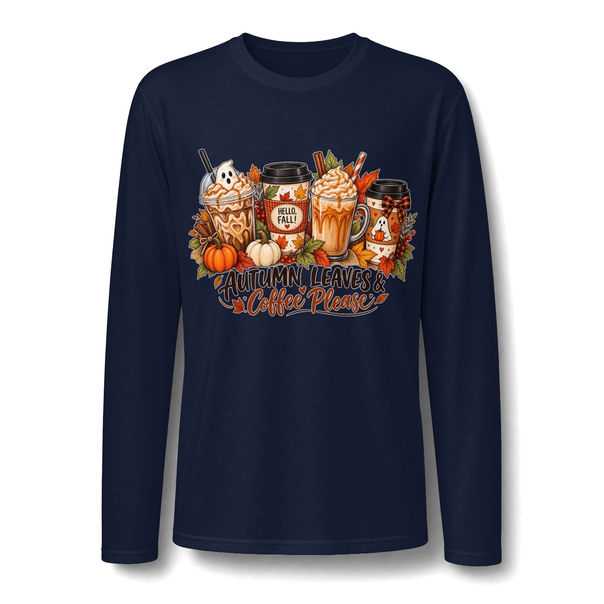 Autumn Leaves & Coffee Please Long Sleeve T-Shirt